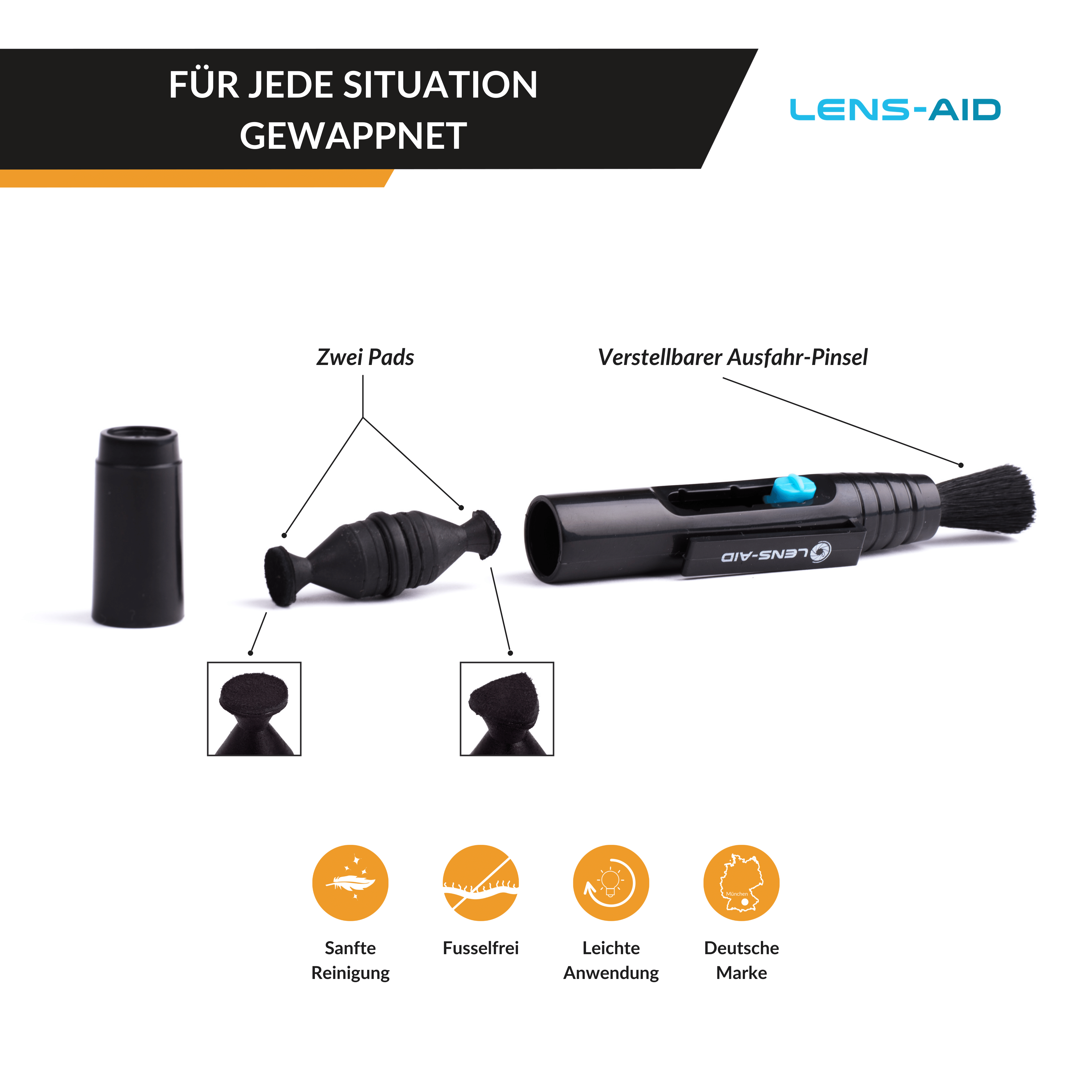 Lens-Pen für Kamera Objektiv LENS-AID und Schwarz Reinigungsstift, Objektive, Reinigungsstift