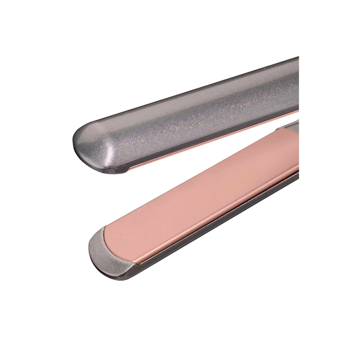 Zbliżenie płytek prostownicy, z szarą i różowo-złotą powierzchnią.