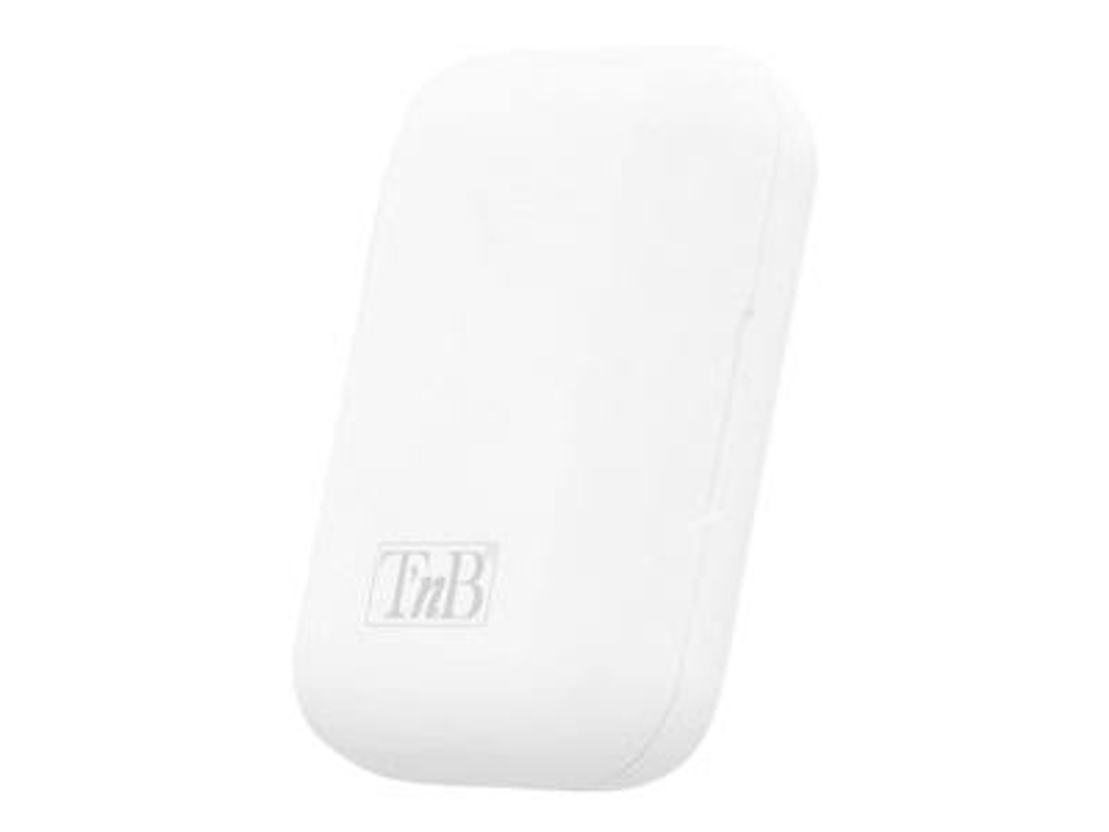 Dispositivo TnB bianco e rettangolare con bordi arrotondati. Ha il logo TnB.
