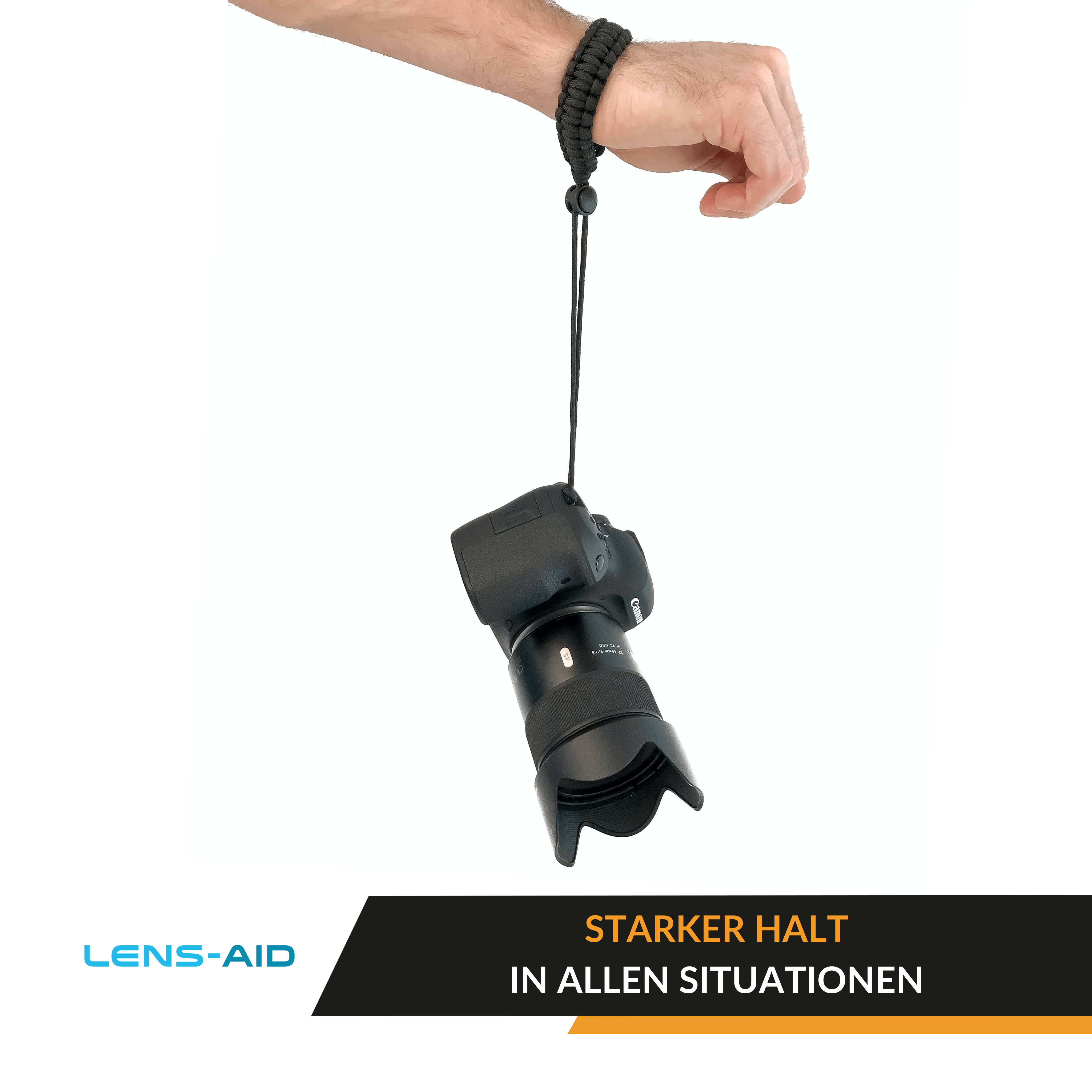 LENS-AID Kamera Handschlaufe aus Paracord fürs Handschlaufe, Kamera Orange Handgelenk