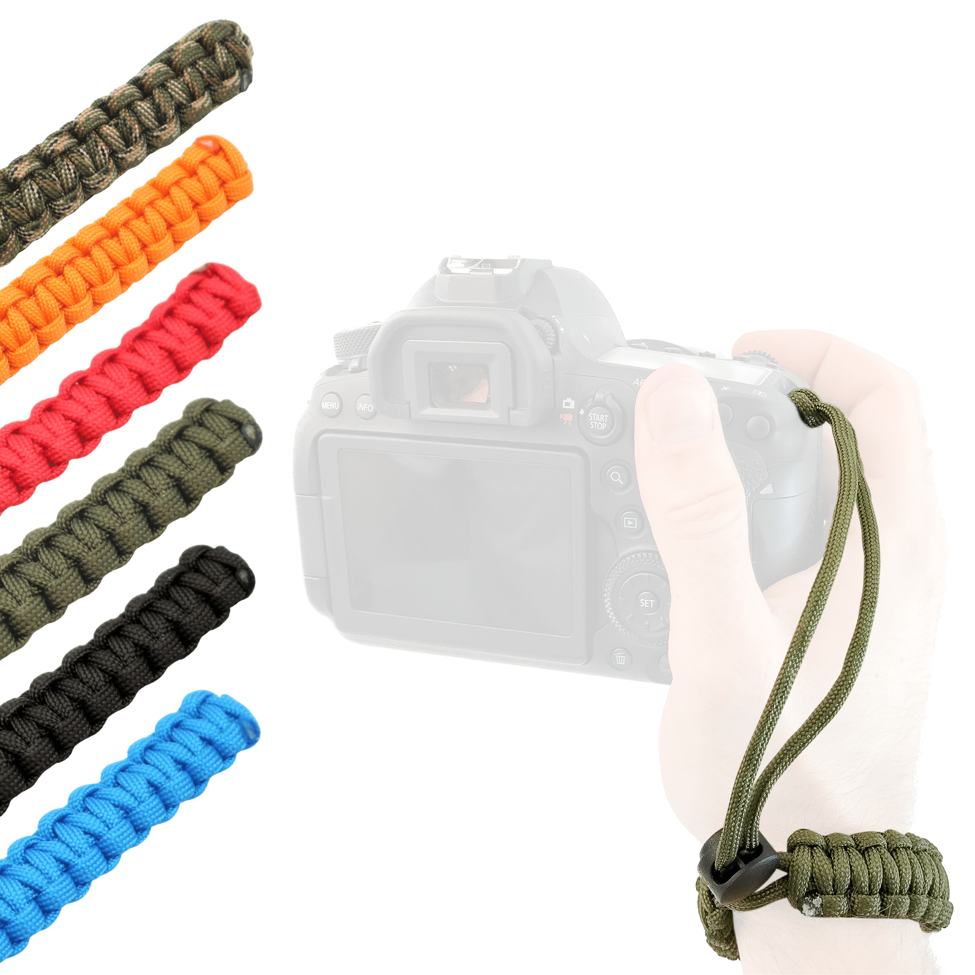 LENS-AID Kamera Handschlaufe aus Paracord fürs Camouflage/Grün Handschlaufe, Handgelenk, Kamera