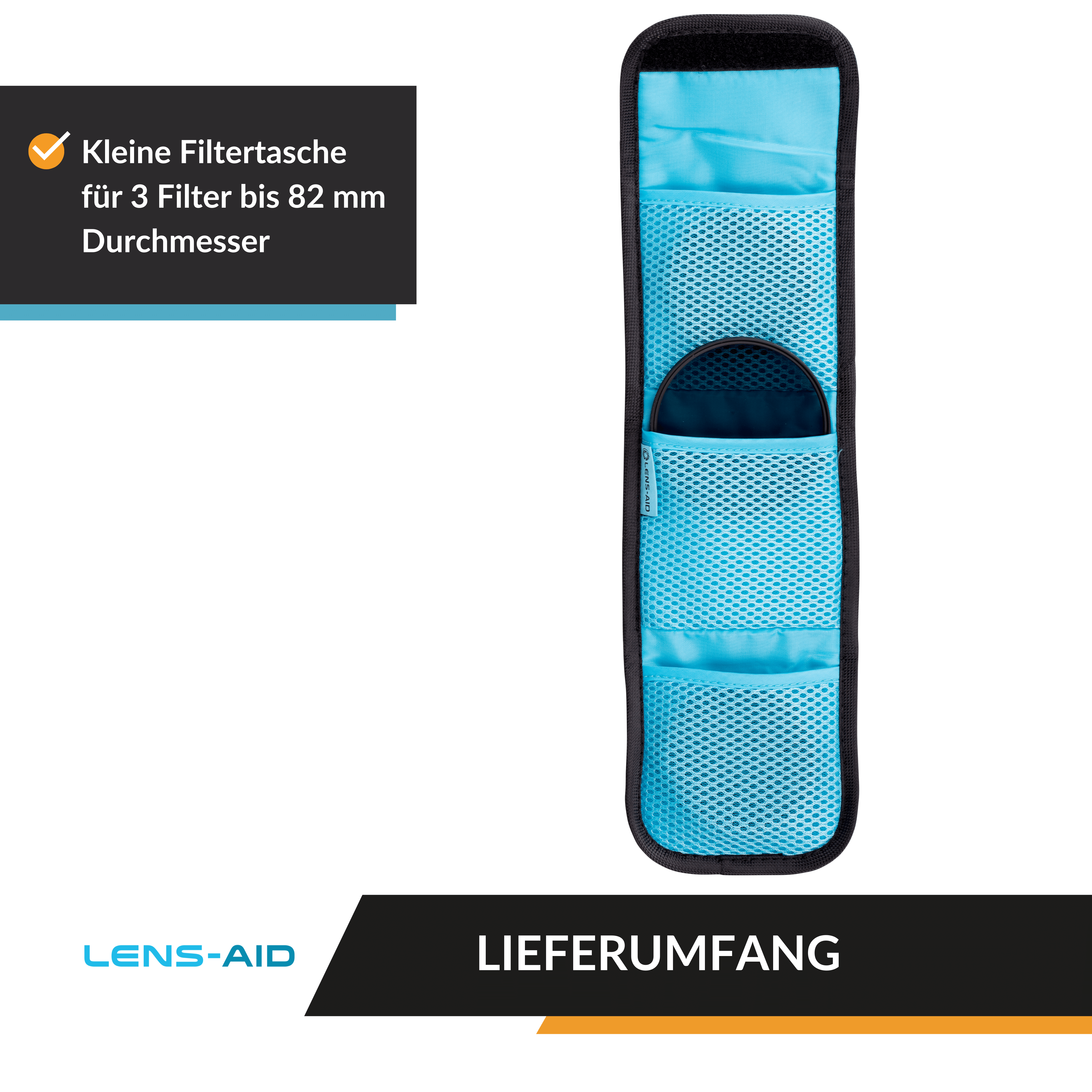 LENS-AID Filtertasche mit Filtertasche, Fächern, 3 Blau/Schwarz