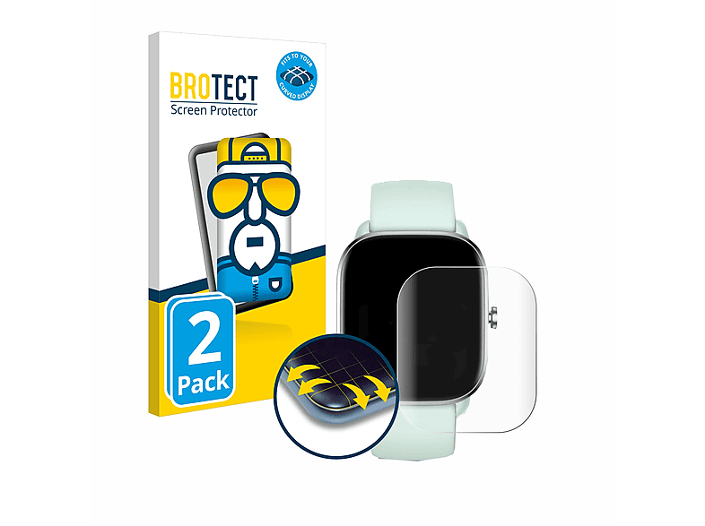 BROTECT 2x Flex Fullscreen 3D Curved Schutzfolie (für Huami Amazfit GTS 4 Mini)