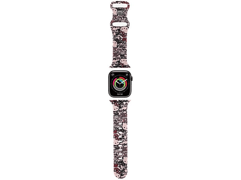 WIGENTO Design Silikon Band mit Graffiti und Kitty Head Muster, Ersatzarmband, Apple, 38mm / 40mm / 41mm, Schwarz / Rosa