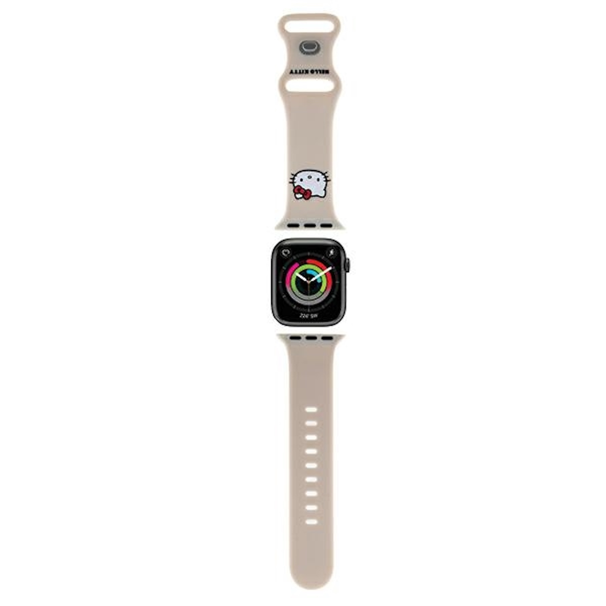 Apple Watch mit Hello Kitty Armband. Die Uhr ist beige.