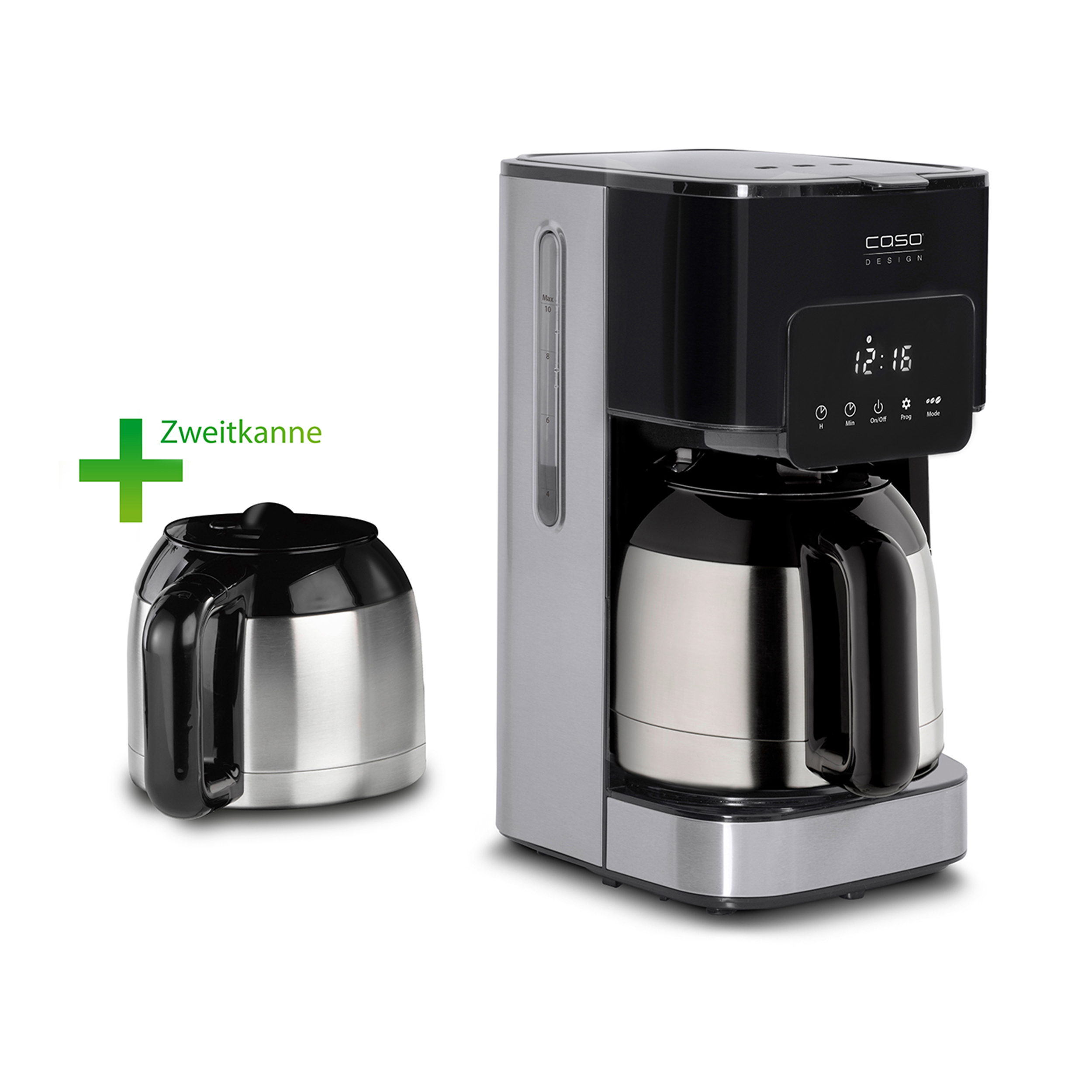 Kaffeemaschine mit Thermokaraffe und zusätzlicher Karaffe.