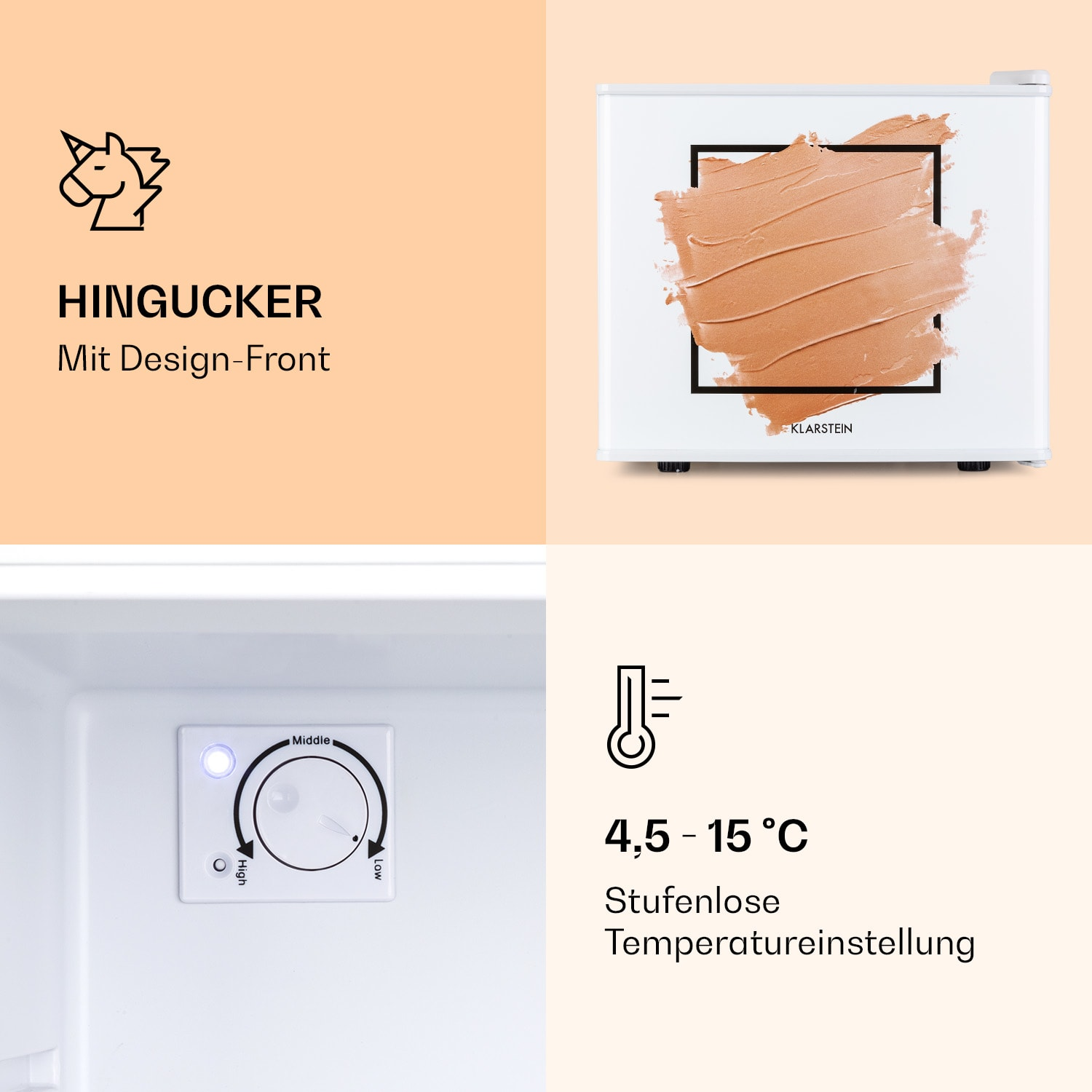 KLARSTEIN Pretty Cool Mini-Kühlschrank (G, 33,5 cm Weiß) hoch