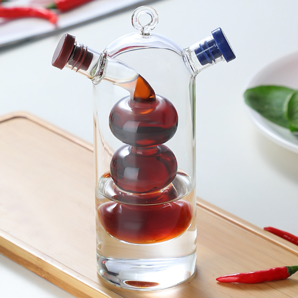 UWOT Küchenölflasche aus Glas, Haushalt kreative Ölkännchen Zwei-in-Eins-Gewürzflasche den für