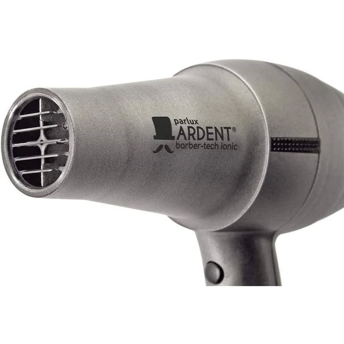 Nahaufnahme eines silbernen Haartrockners mit dem Markennamen Parlux.