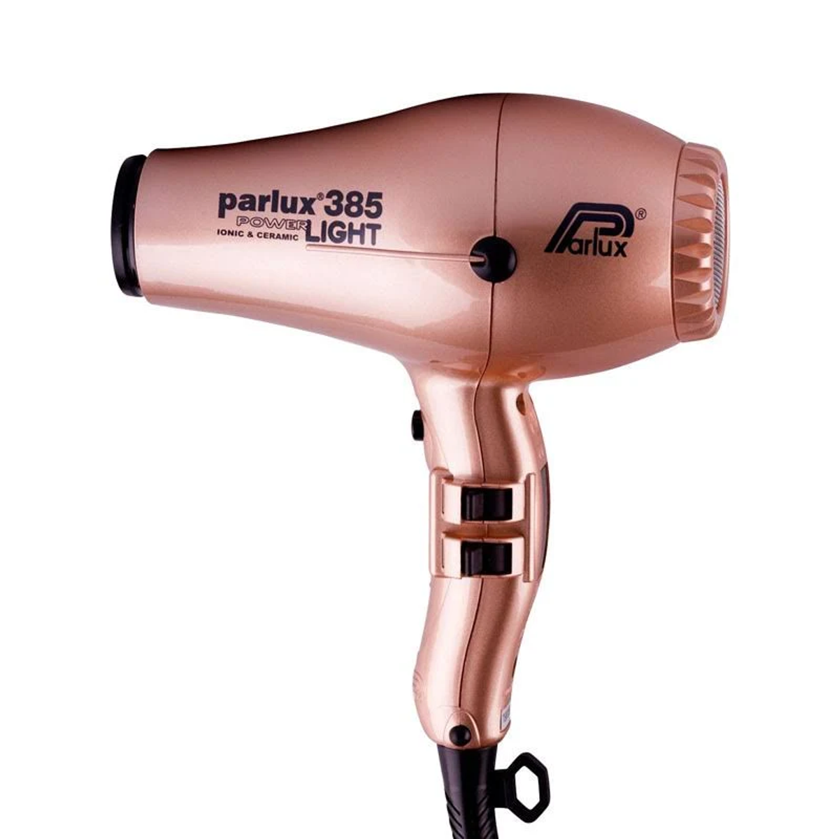 Suszarka do włosów Parlux 385 Power Light w kolorze różowego złota, pochylona w lewo.