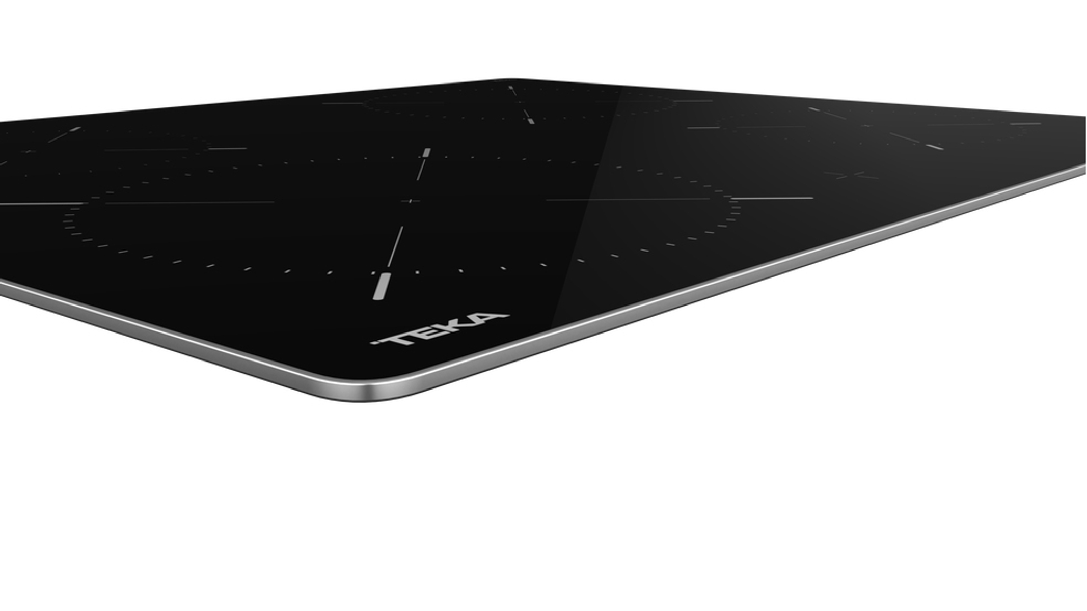 Czarna płyta grzewcza ze szklanymi obwódkami i logo TEKA.