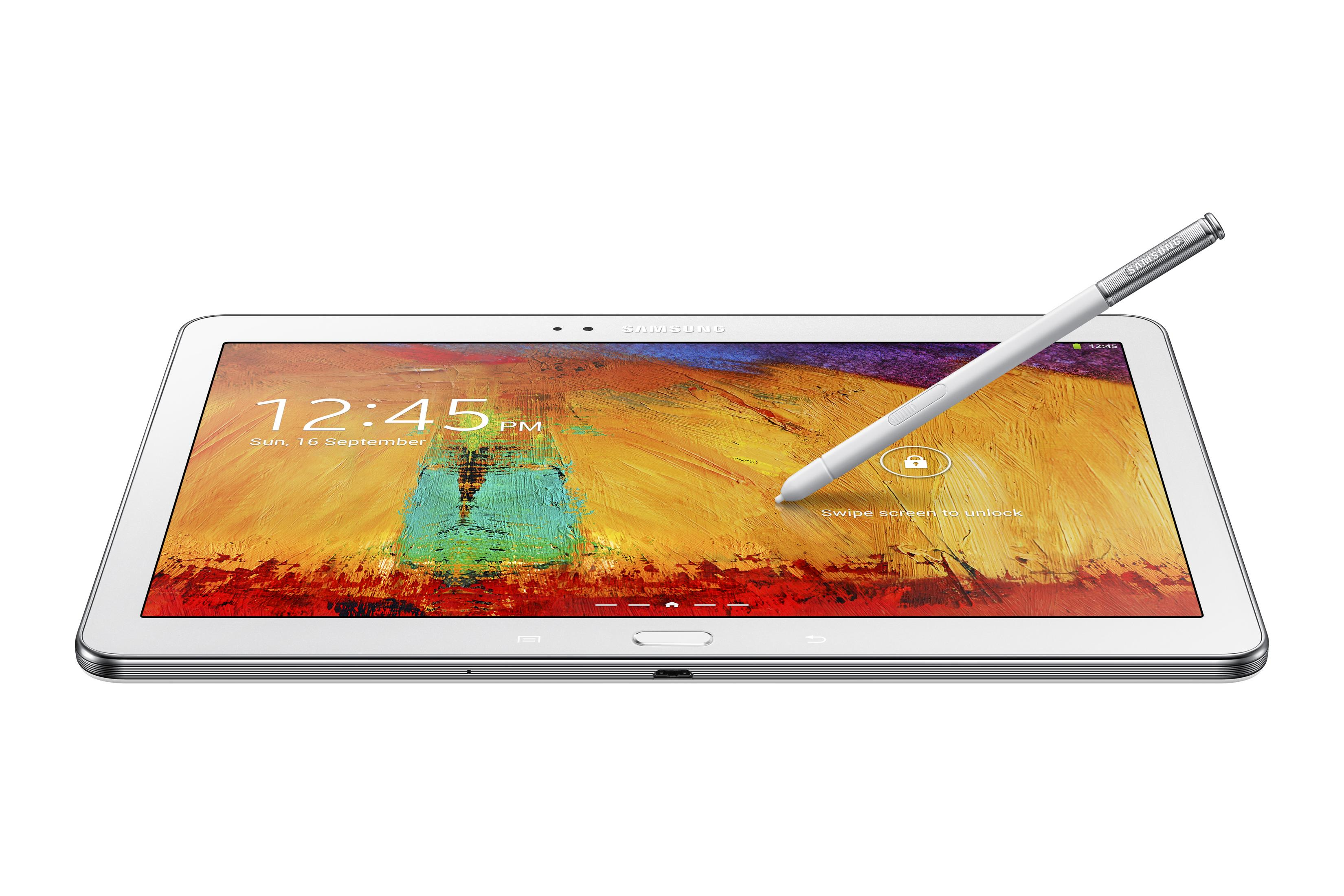 Ein silbernes Tablet mit einem Stift. Der Bildschirm zeigt ein farbenfrohes Gemälde.