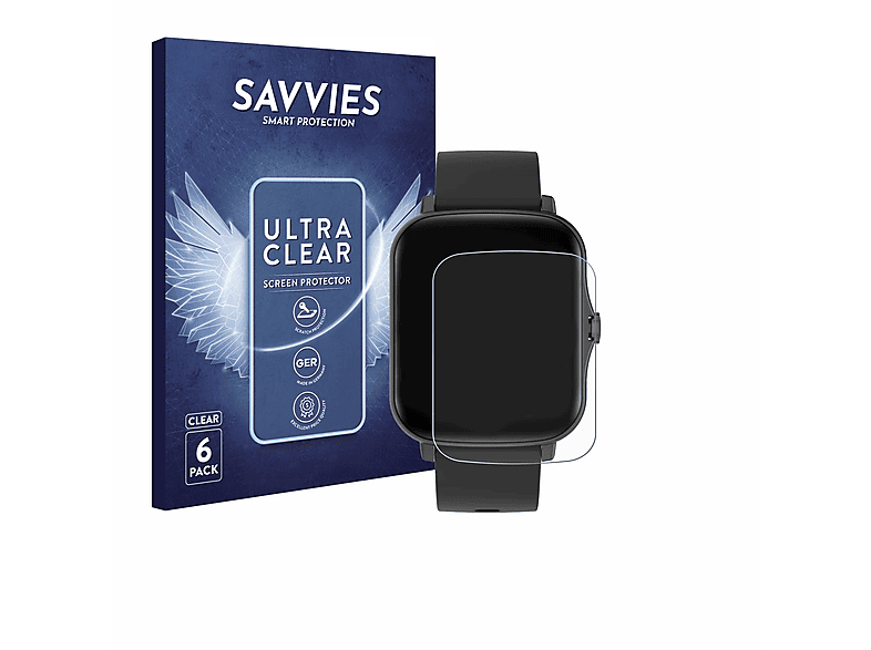 SAVVIES 6x klare Schutzfolie(für Findtime Y20 Pro) | Smartwatch Schutzfolien & Gläser