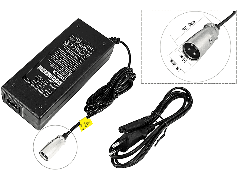 2A(Ausgangsstrom) HP1202L3, Volt, Pedelec mit E-Bike POWERSMART Stecker Schwarz Zubehör 3-Pin 36 für