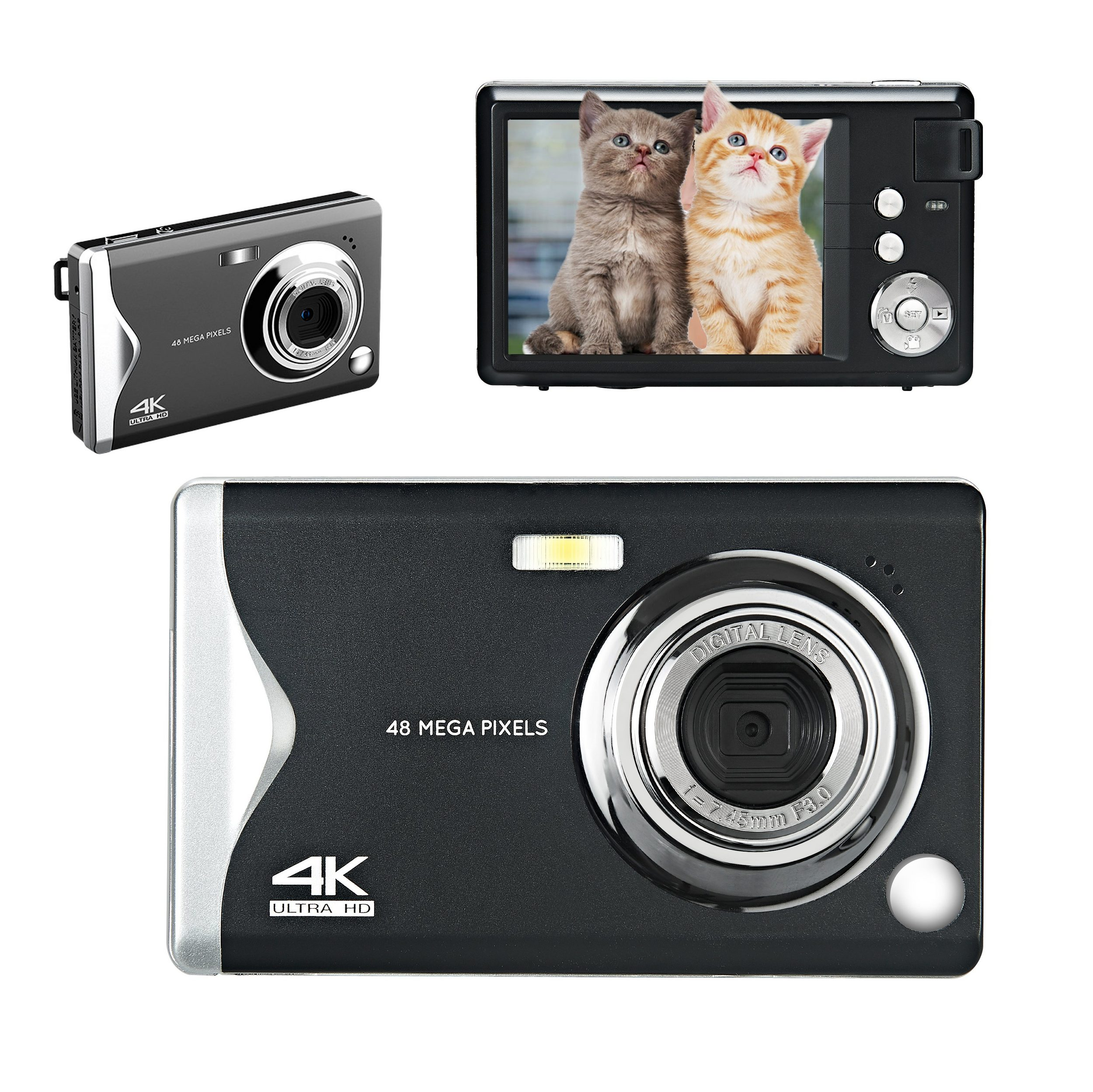 FINE LIFE Kompaktkamera Schwarz PRO 16-facher Digitalzoom,4K-Video,48-Megapixel-Sensor,Digitalkamera Digitalkamera