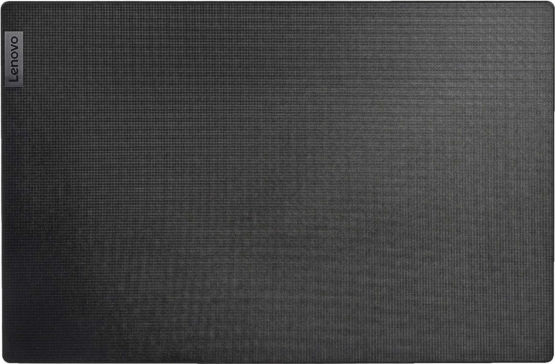 Una alfombrilla de ratón Lenovo negra. El logotipo de Lenovo está en la esquina superior izquierda.