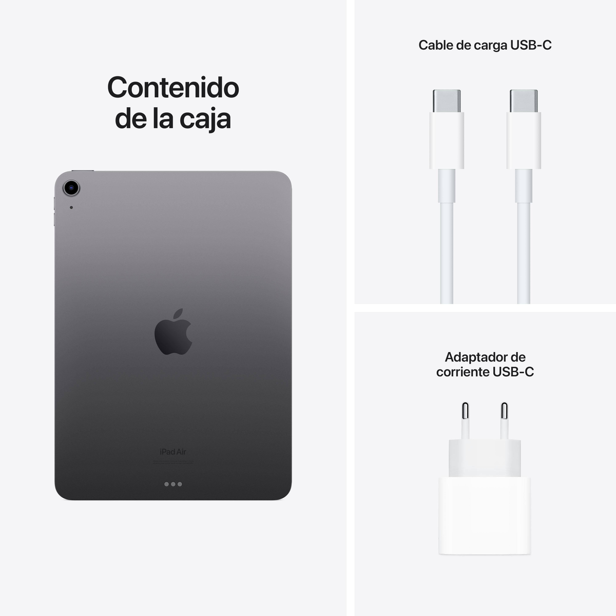 iPad Air met oplaadkabel en adapter in een doos.