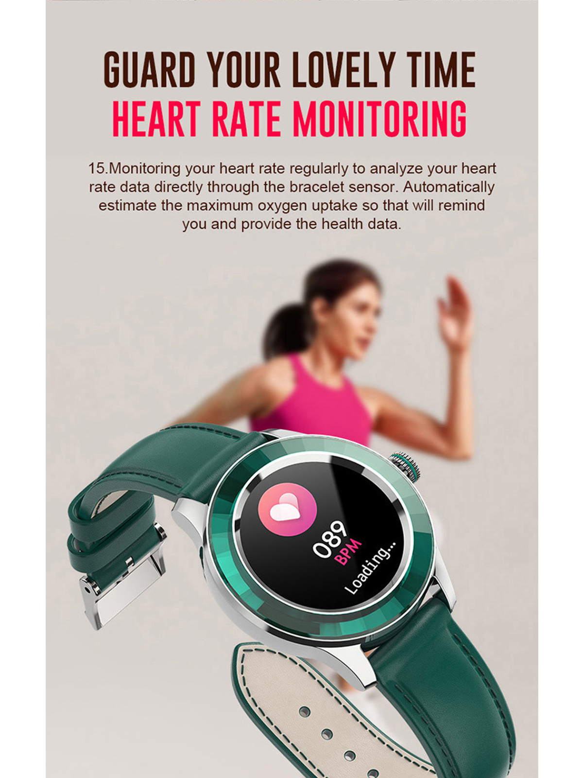 Grün Frauen Display IP67 Gesundheitsarmband Leder, Wasserdicht Smartwatch Rundes BRIGHTAKE Smartwatch
