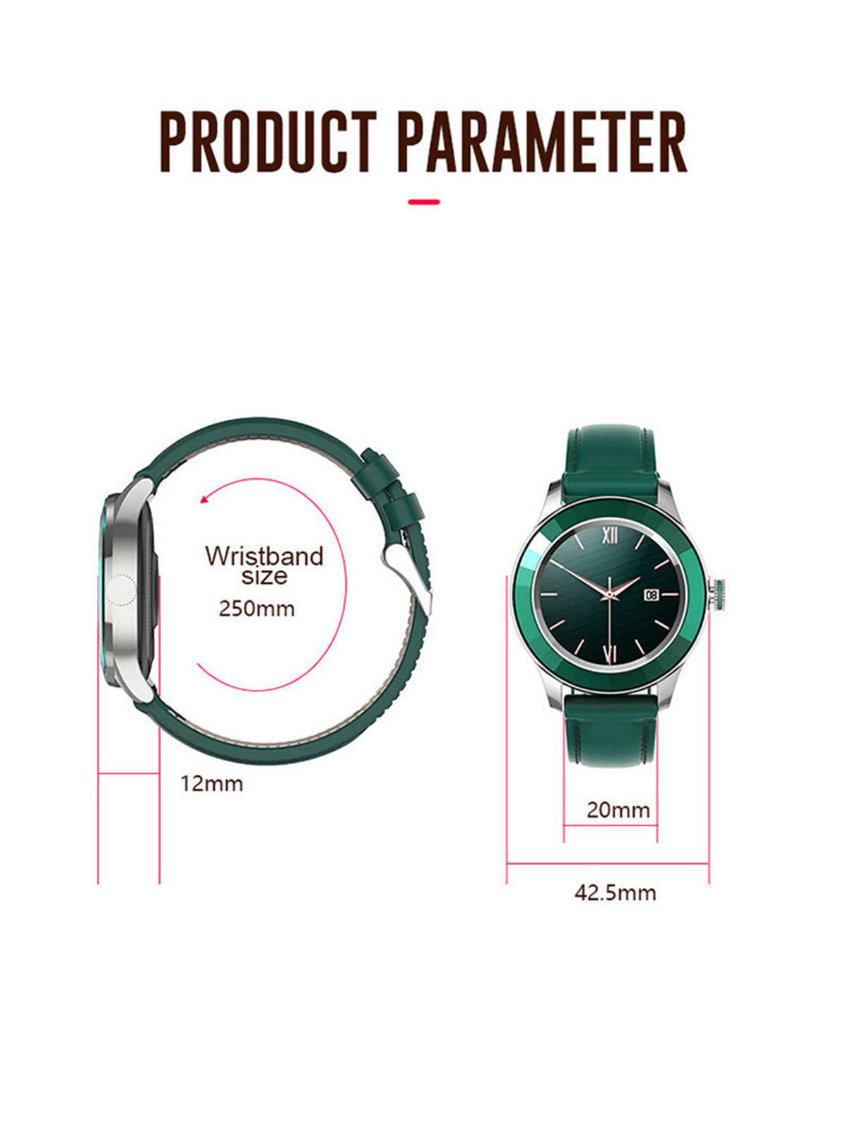 Gesundheitsarmband Grün Smartwatch Frauen Wasserdicht BRIGHTAKE IP67 Display Leder, Smartwatch Rundes