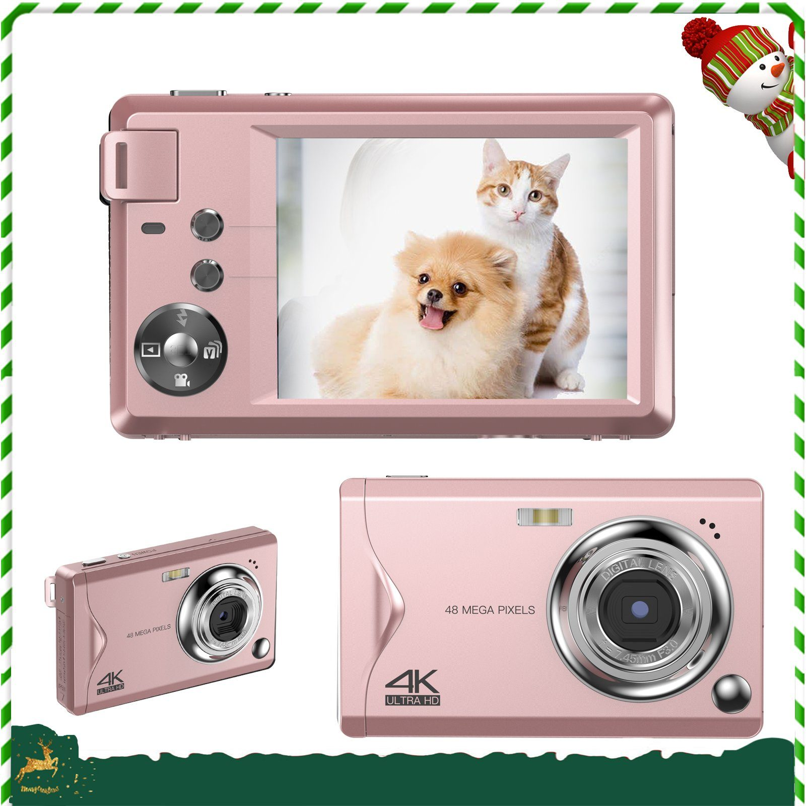 LINGDA 16-facher Digitalzoom – Kompaktkamera 48 Fotoauflösung Rosa MP