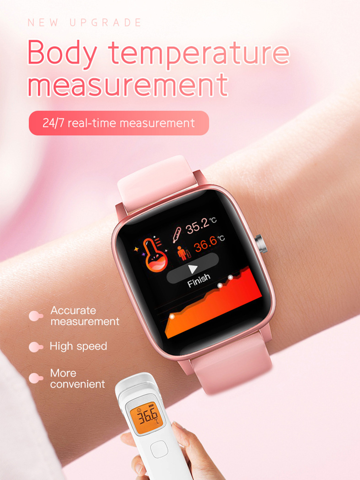 Wasserdicht Körpertemperatur Smart Silikon, T98: IP67 Blutdruck, Rosa BRIGHTAKE - Herzfrequenz, Armband Smartwatch
