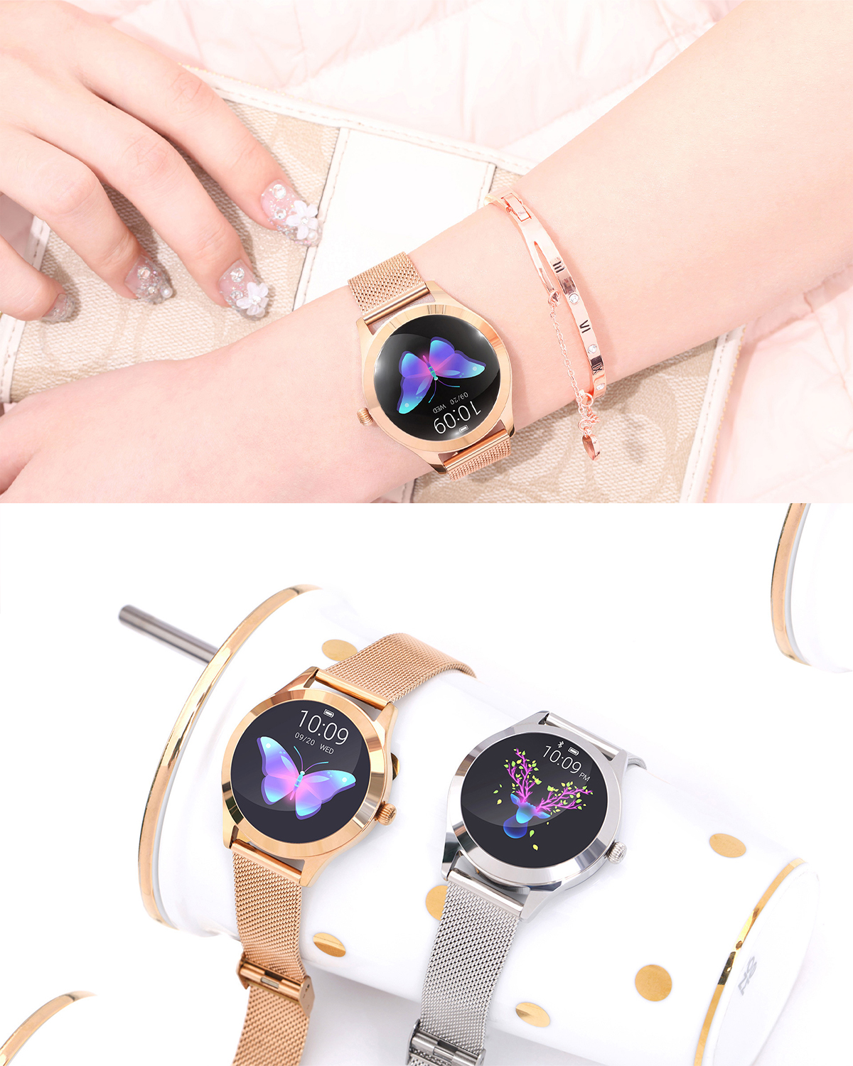 Smartwatch Armband Smartwatch Damen Metall, BRIGHTAKE Physiologie-Erinnerung Wasserdicht, - Weiß IP68