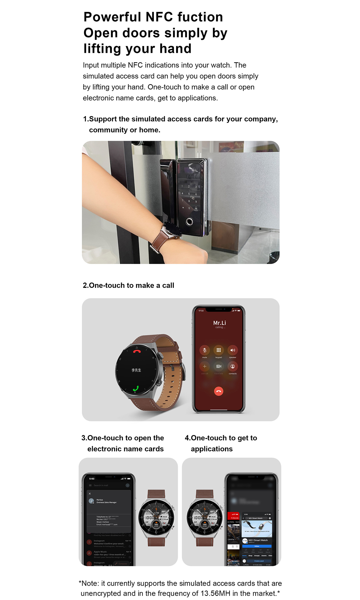 BRIGHTAKE Sport-Smartwatch Drahtloser Zahlungsfunktion Herzfrequenzmonitor mit Braun Leder, & Smartwatch