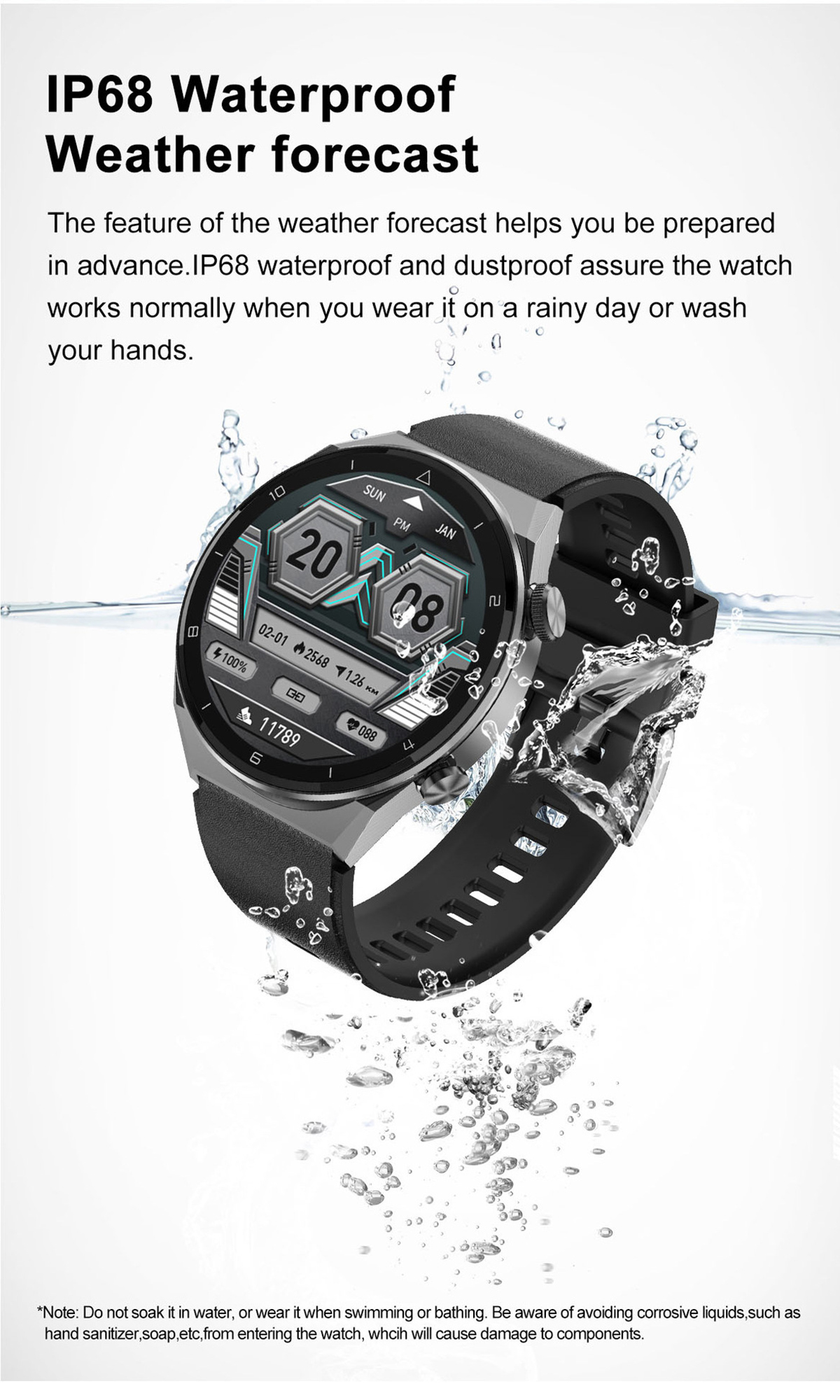 BRIGHTAKE Sport-Smartwatch Drahtloser Zahlungsfunktion Herzfrequenzmonitor mit Braun Leder, & Smartwatch
