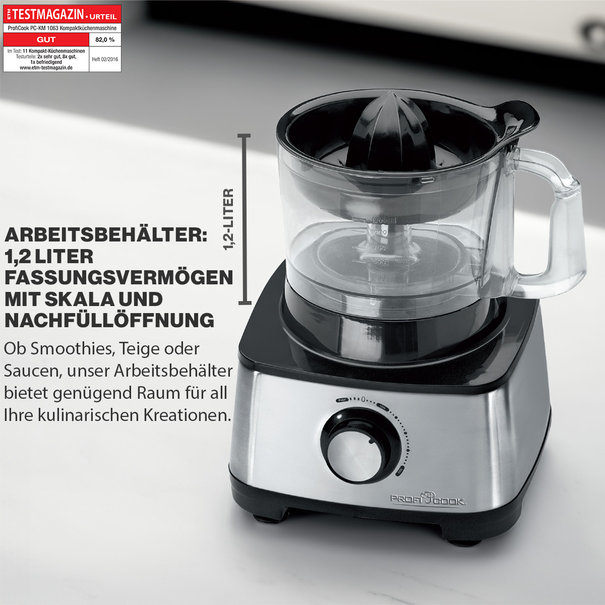 PROFICOOK PC-KM 1200 Küchenmaschine Silber 1063 l, (Rührschüsselkapazität: Watt) 1,2