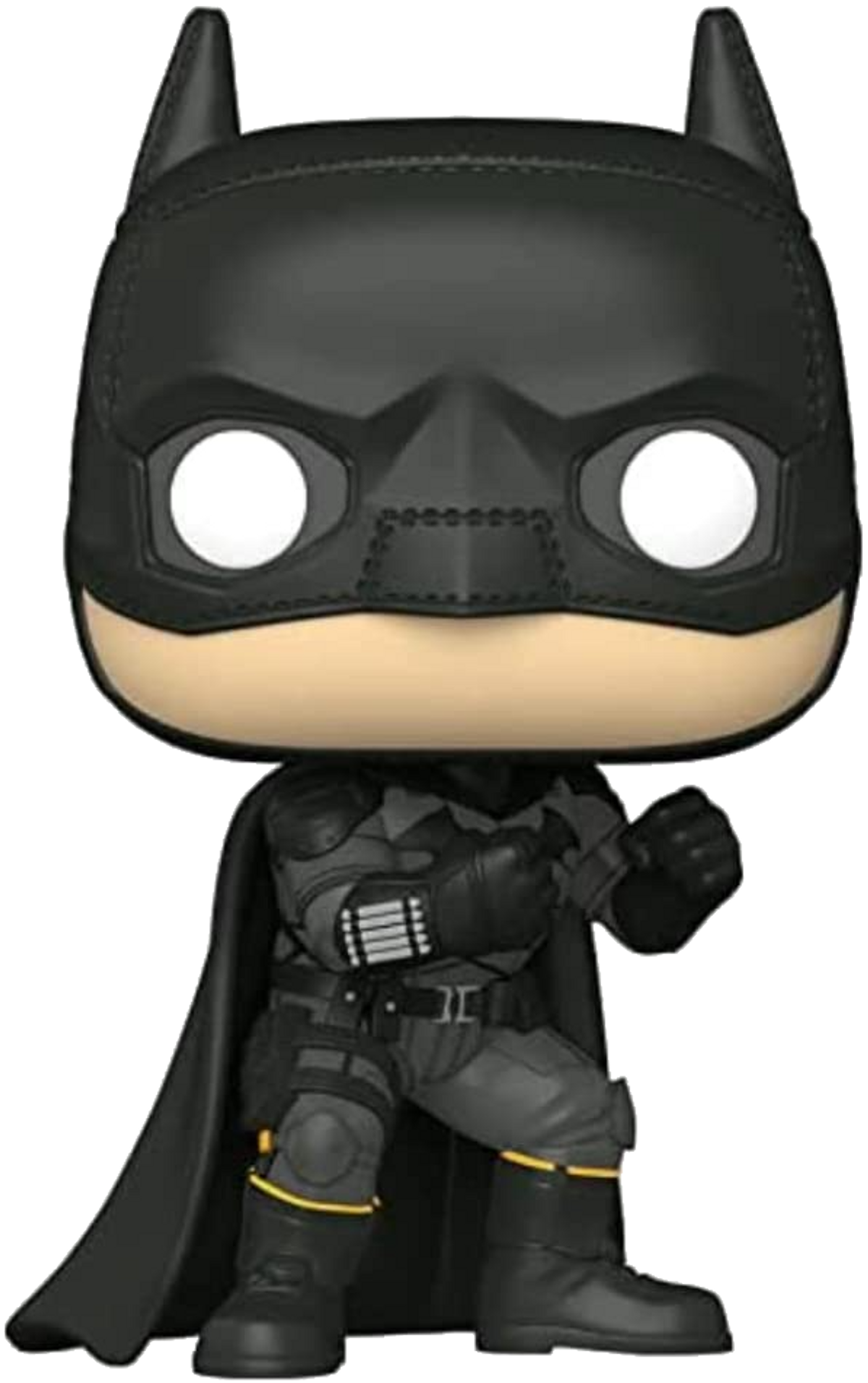 Figurka Funko Pop Batmana w czarnym kostiumie. Figurka jest w pozycji bojowej z peleryną.