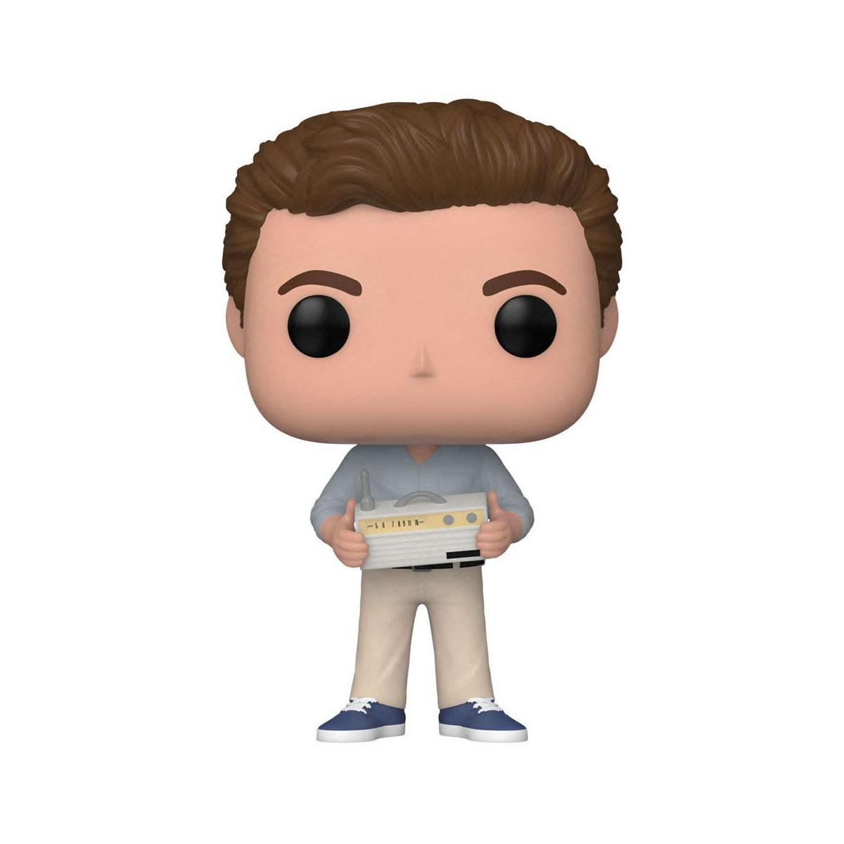 Figurka Funko Pop przedstawiająca mężczyznę w błękitnej koszuli i beżowych spodniach trzymającego urządzenie.