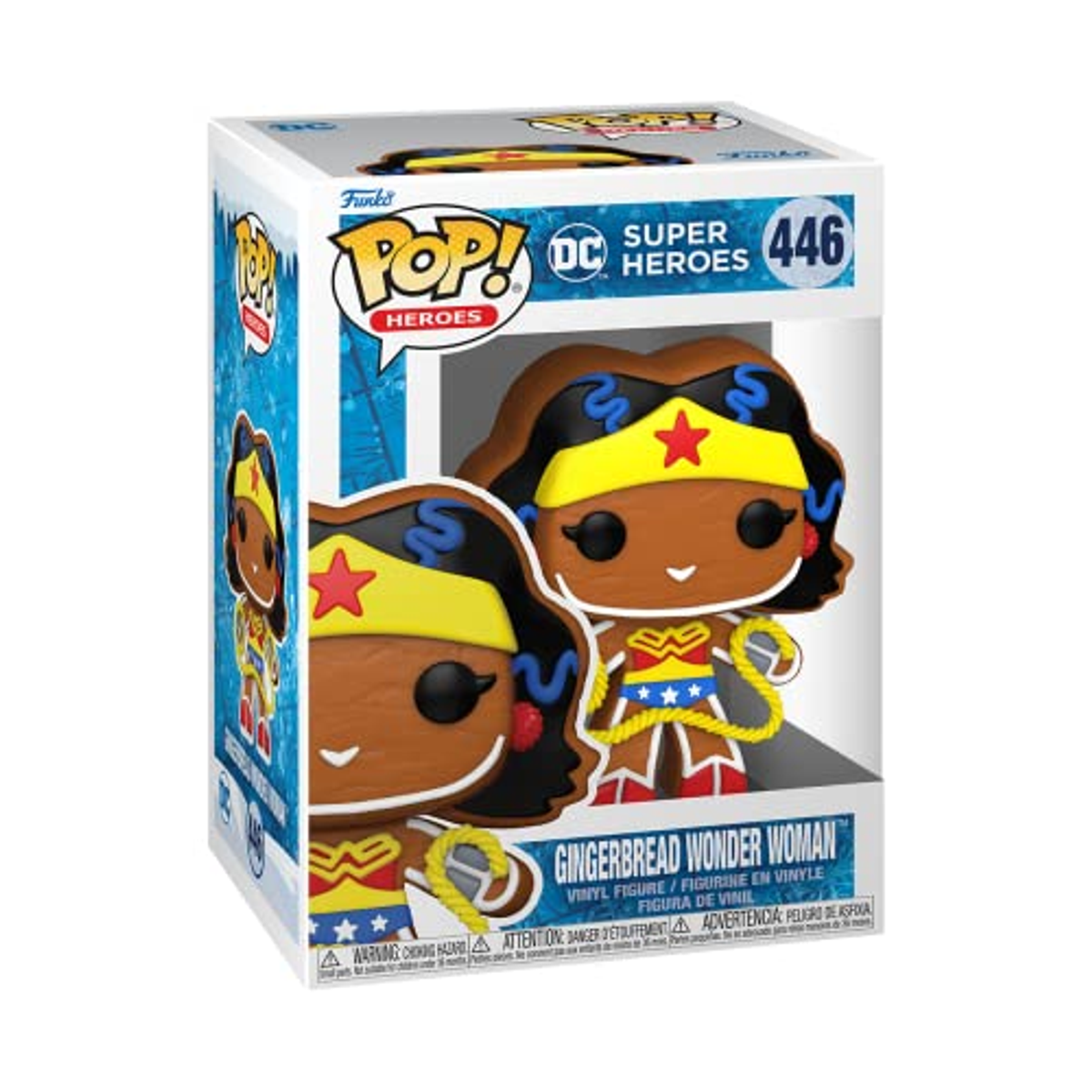 Funko Pop di Wonder Woman come biscotto pan di zenzero. Sfondo bianco.