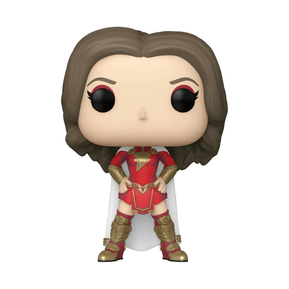 Funko Pop einer Superheldin in rotem und goldenem Kostüm.