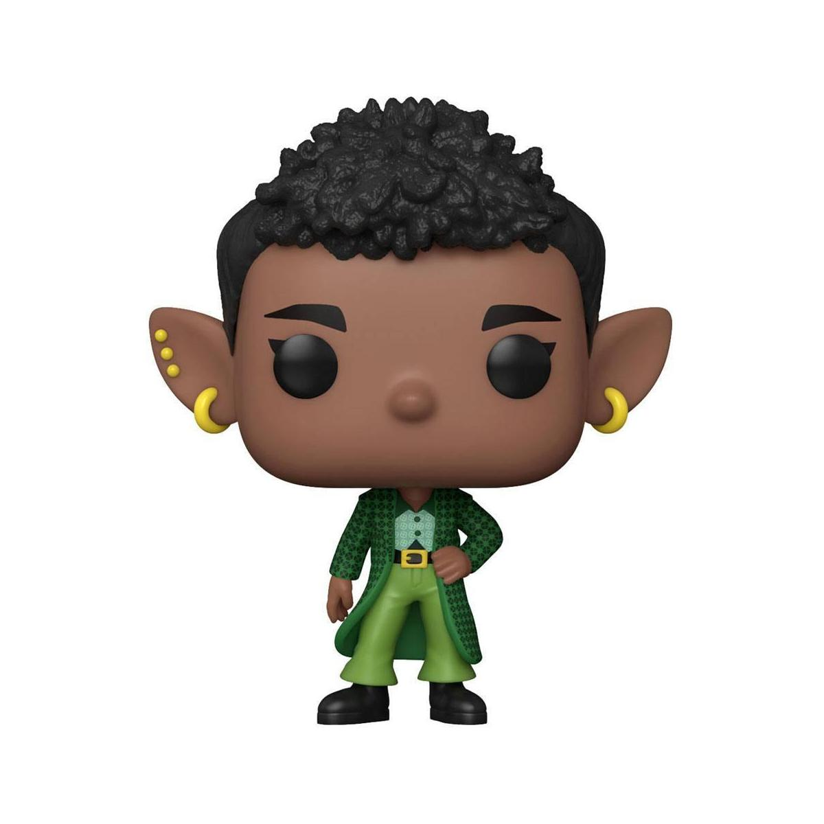 Figura Funko Pop. Donna nera con capelli corti neri che indossa un cappotto e pantaloni verdi con orecchini d'oro.