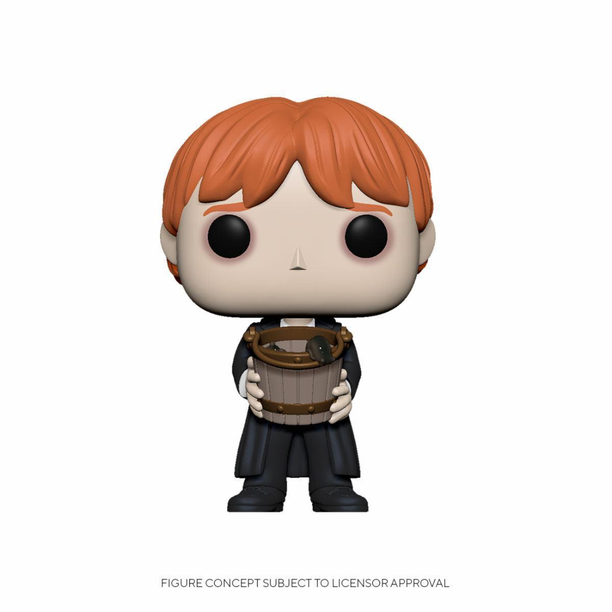 Funko Pop postaci trzymającej wiadro. Białe tło.