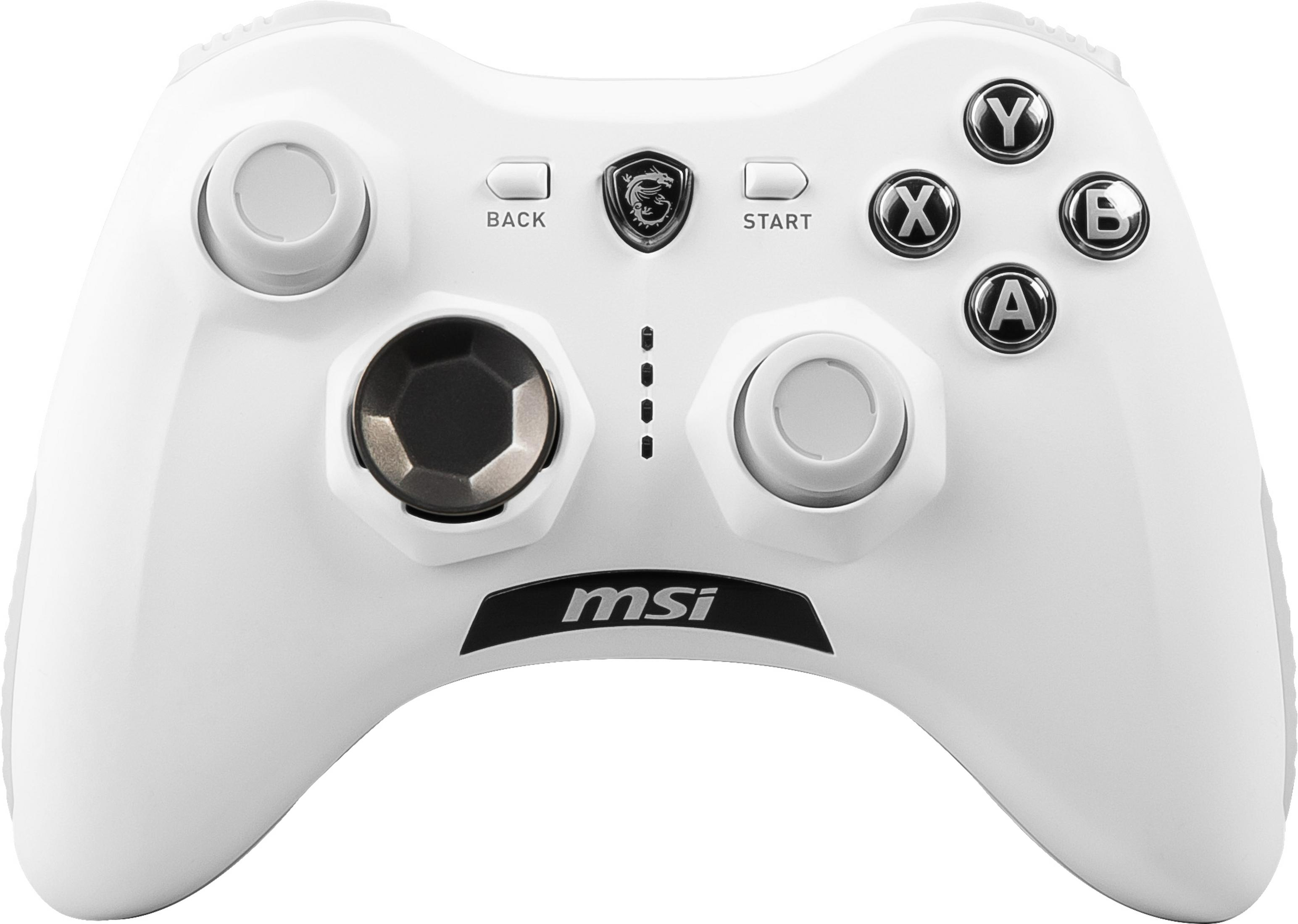 Biały gamepad MSI z przyciskami.