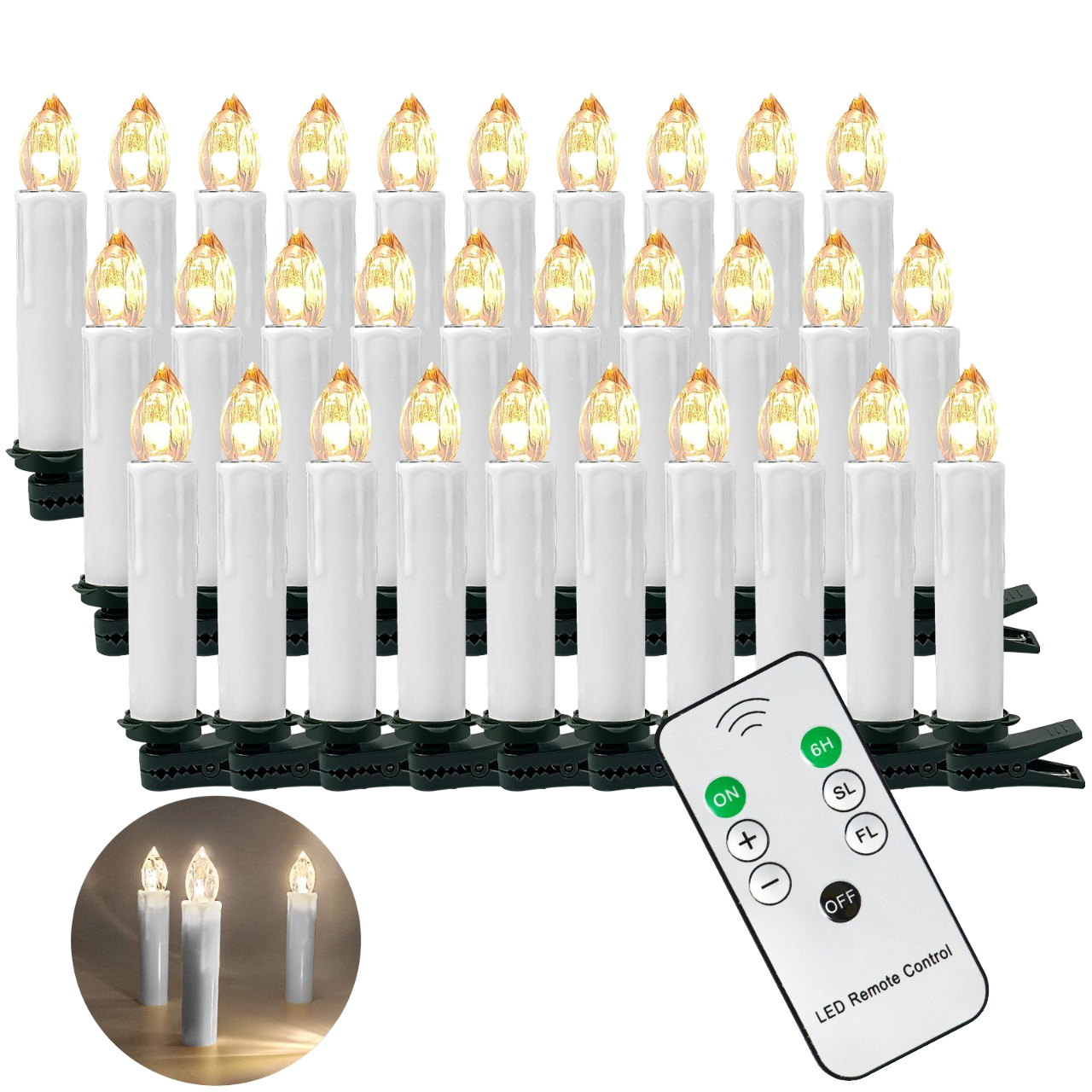 OZAVO CH040-WE Weihnachtskerzen, LED-Kerze kabellose 40 LED Weiß Weiß