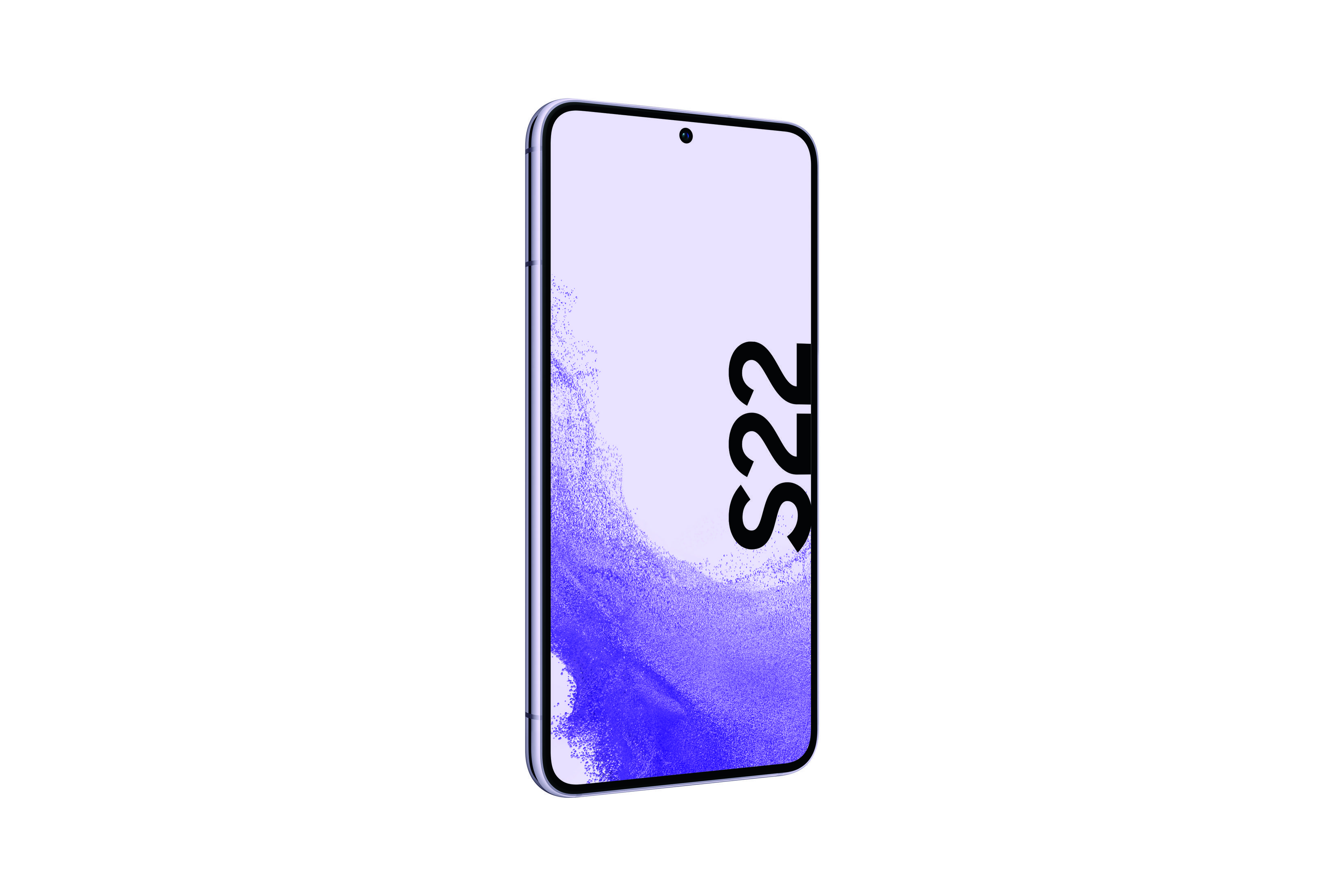 A purple Samsung S22 phone with the S22 label on the screen, white background.