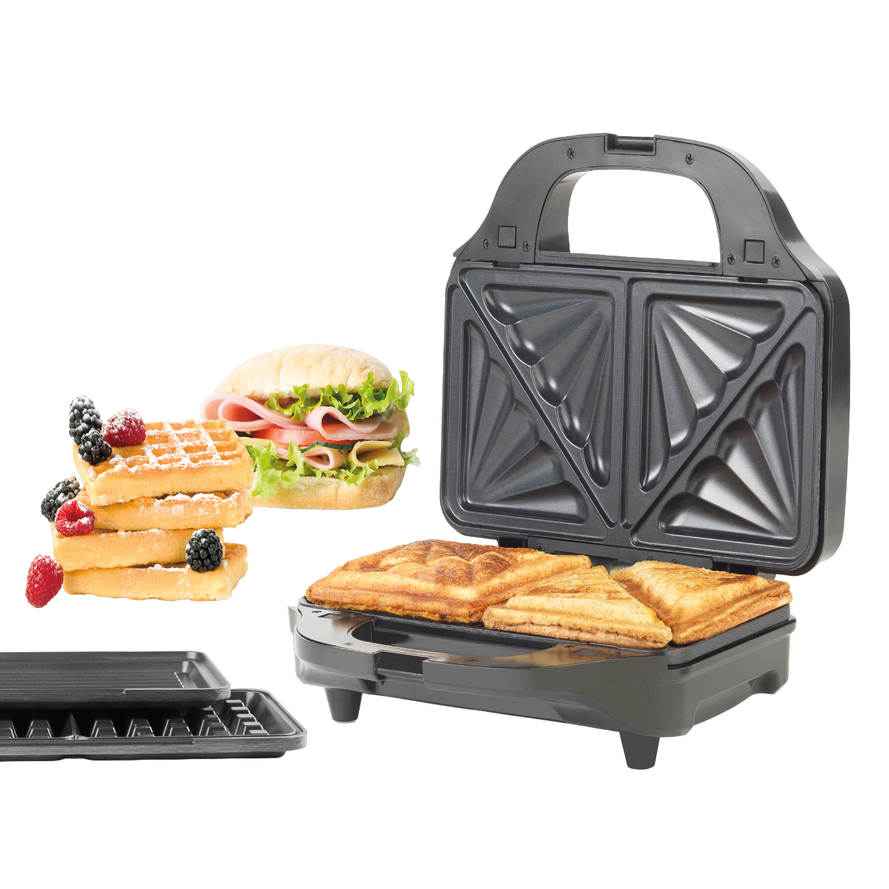 Spülmaschinenfest Schwarz auswechselbaren - Sandwichmaker- Waffeleisen - XL Paninigrill, PETRA 3 Mit Waffeleisen in - Kontaktgrill, Grillplatten Grill 1