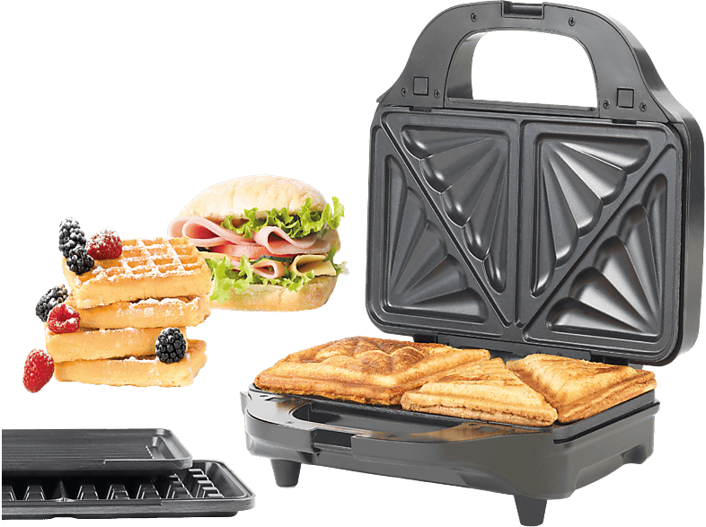 PETRA 3 in 1 XL Sandwichmaker- Grill - Spülmaschinenfest - Waffeleisen - Mit auswechselbaren Grillplatten Paninigrill, Kontaktgrill, Waffeleisen Schwarz