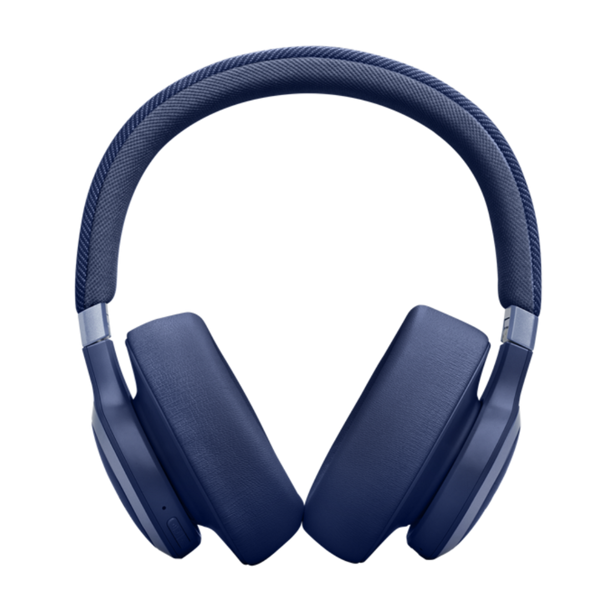 Cuffie over-ear blu navy, vista dall'alto. La fascia e i padiglioni sono visibili.