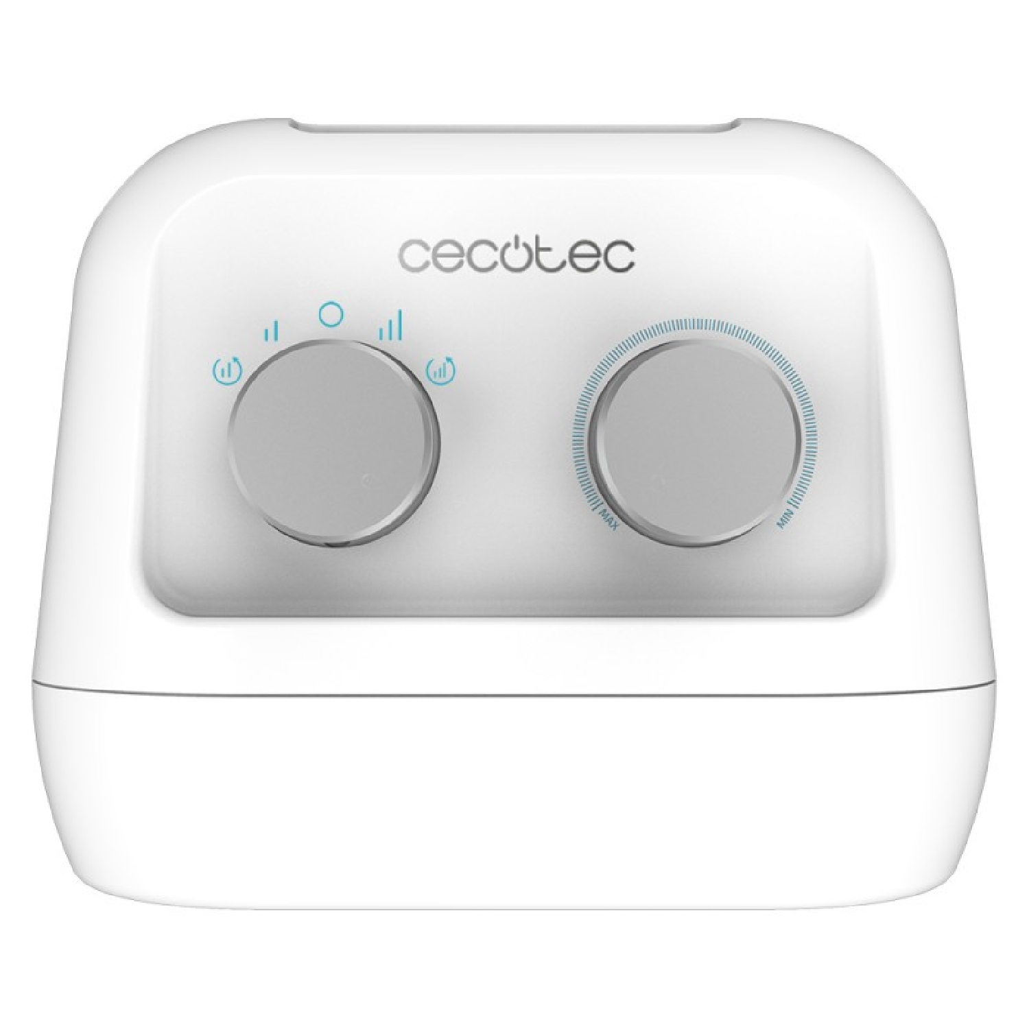 Biały nawilżacz powietrza Cecotec z dwoma pokrętłami na białej powierzchni.