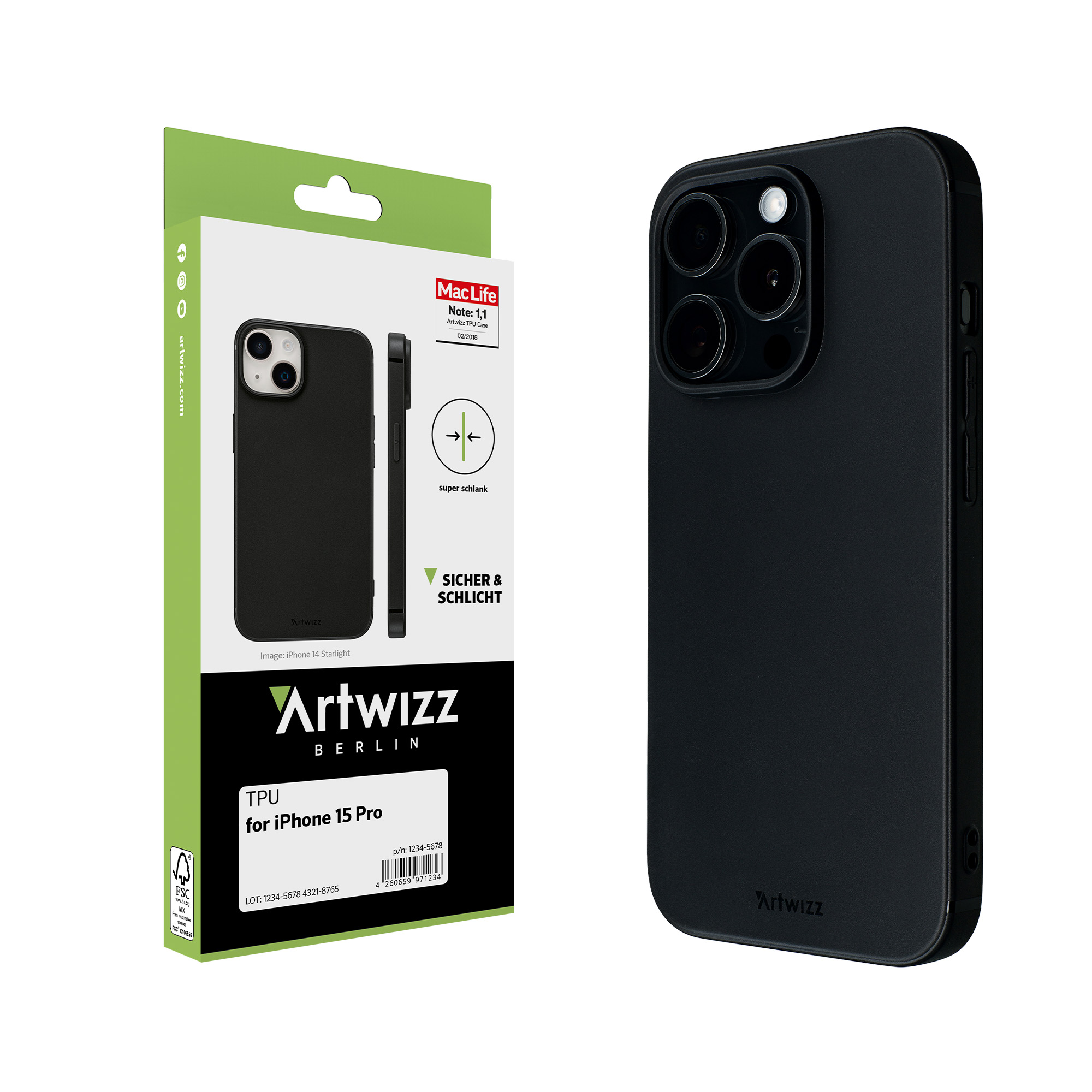 Backcover, ARTWIZZ Apple, iPhone Pro, 15 Schwarz TPU Case,