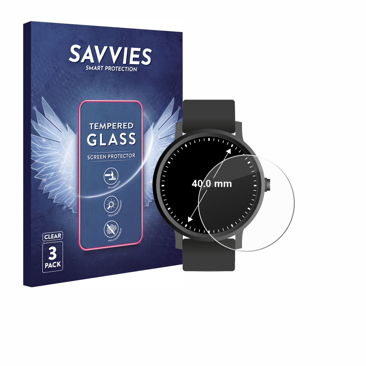 Schutzglas(für 9H 40 Universal Kreisrunde mm)) 3x Displays klares SAVVIES (ø: