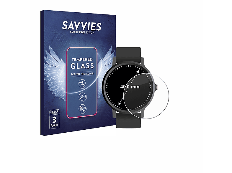 klares 40 (ø: mm)) Schutzglas(für Displays 3x 9H Kreisrunde SAVVIES Universal