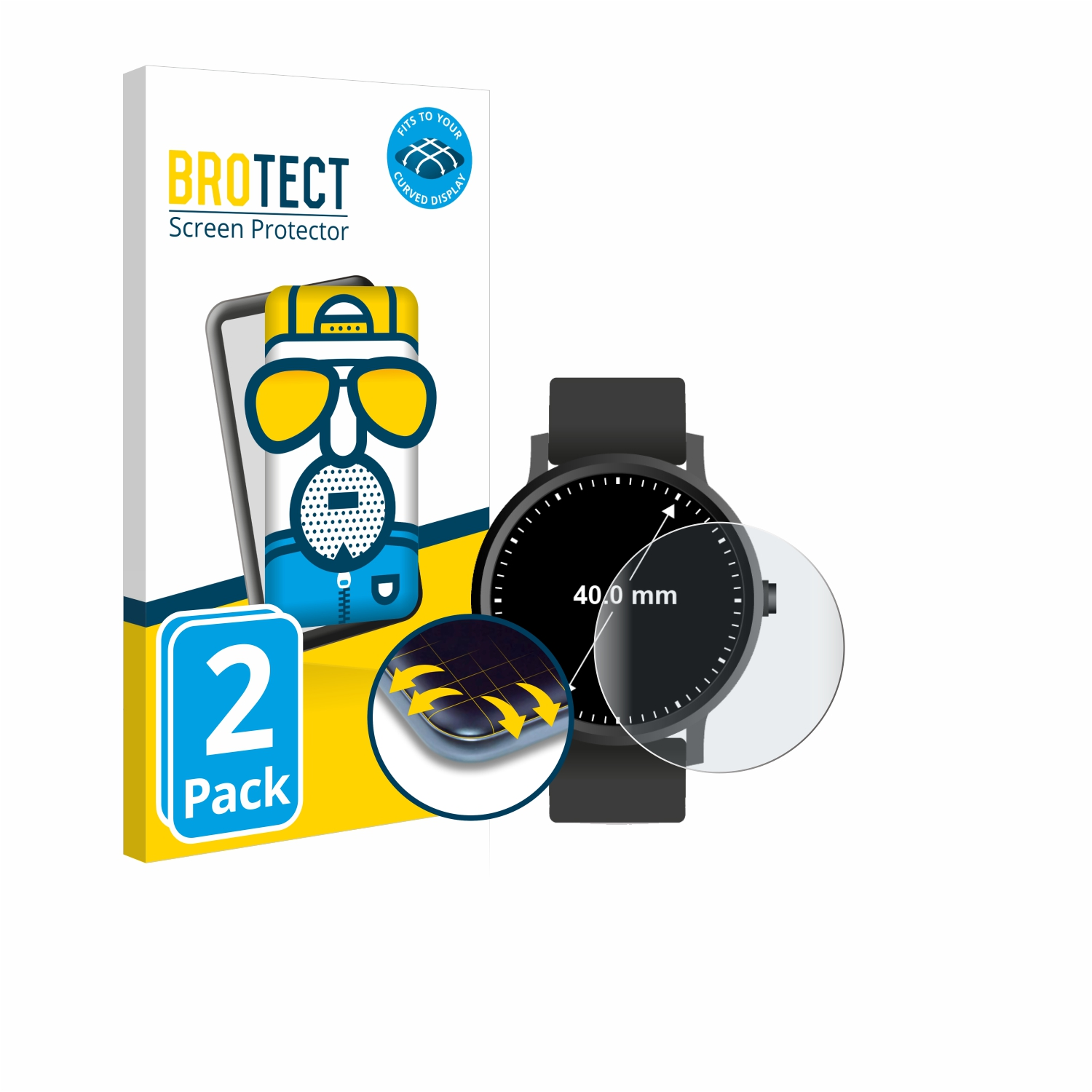 BROTECT 2x Flex 3D Full-Cover Schutzfolie(für Universal Kreisrunde Curved 40 Displays matt mm)) (ø