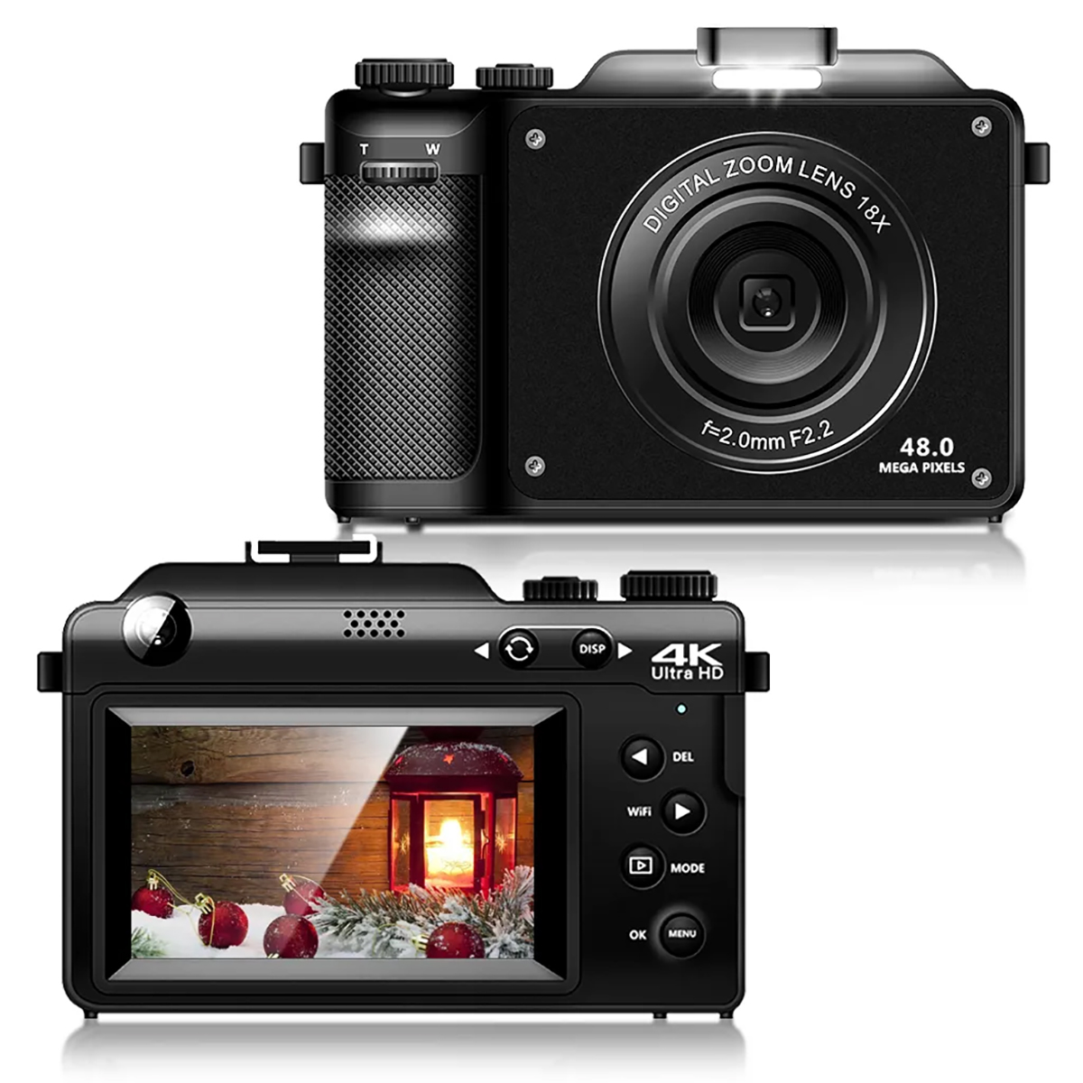 Digitalkamera Schwarz, 18X 48MP Digitalkamera Digitalzoom,8 LIFE Kamera,4K Dual PRO Karte, WLAN- FINE WiFi,Vlog Filter,64G