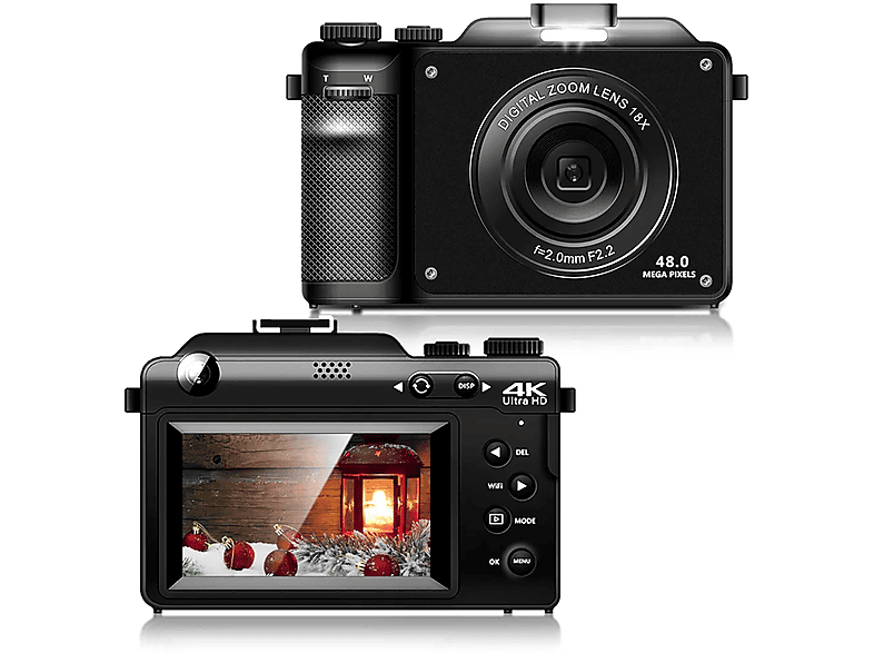 FINE LIFE PRO Digitalkamera 48MP Dual Kamera,4K 18X Digitalzoom,8 Filter,64G Karte, WiFi,Vlog Digitalkamera Schwarz, WLAN-