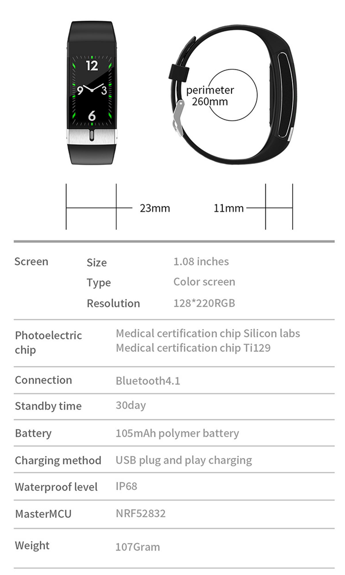 Smartwatch Rot BRIGHTAKE Silikon, E66-Uhren