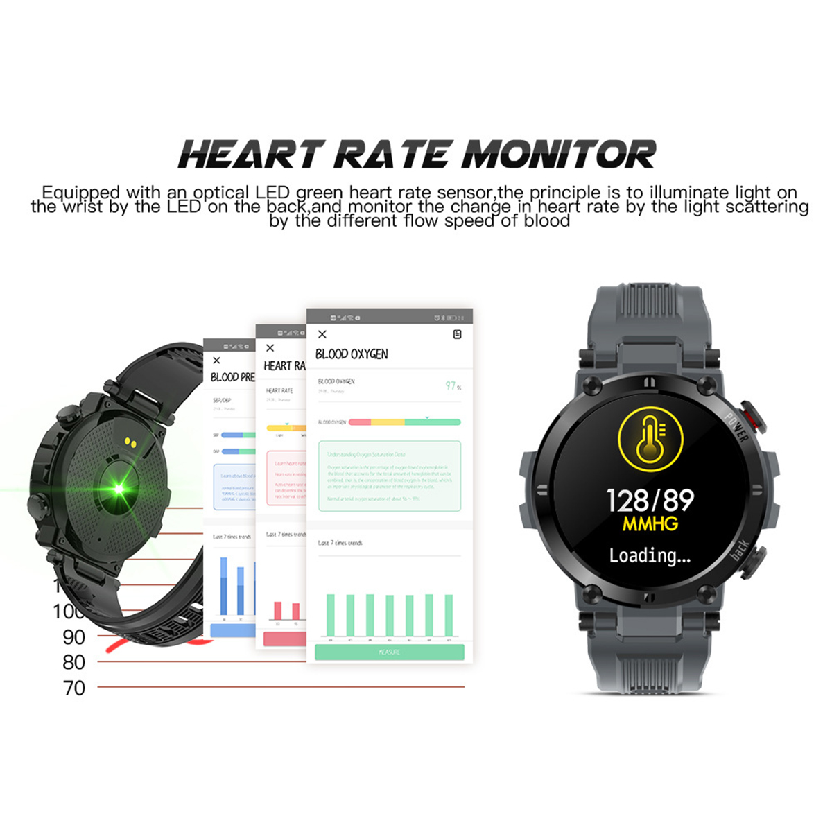 Blutdruck, Herzfrequenz BRIGHTAKE Grau Smartwatch Schlafüberwachung Silikon, Fitness-Tracker: & Smartwatch